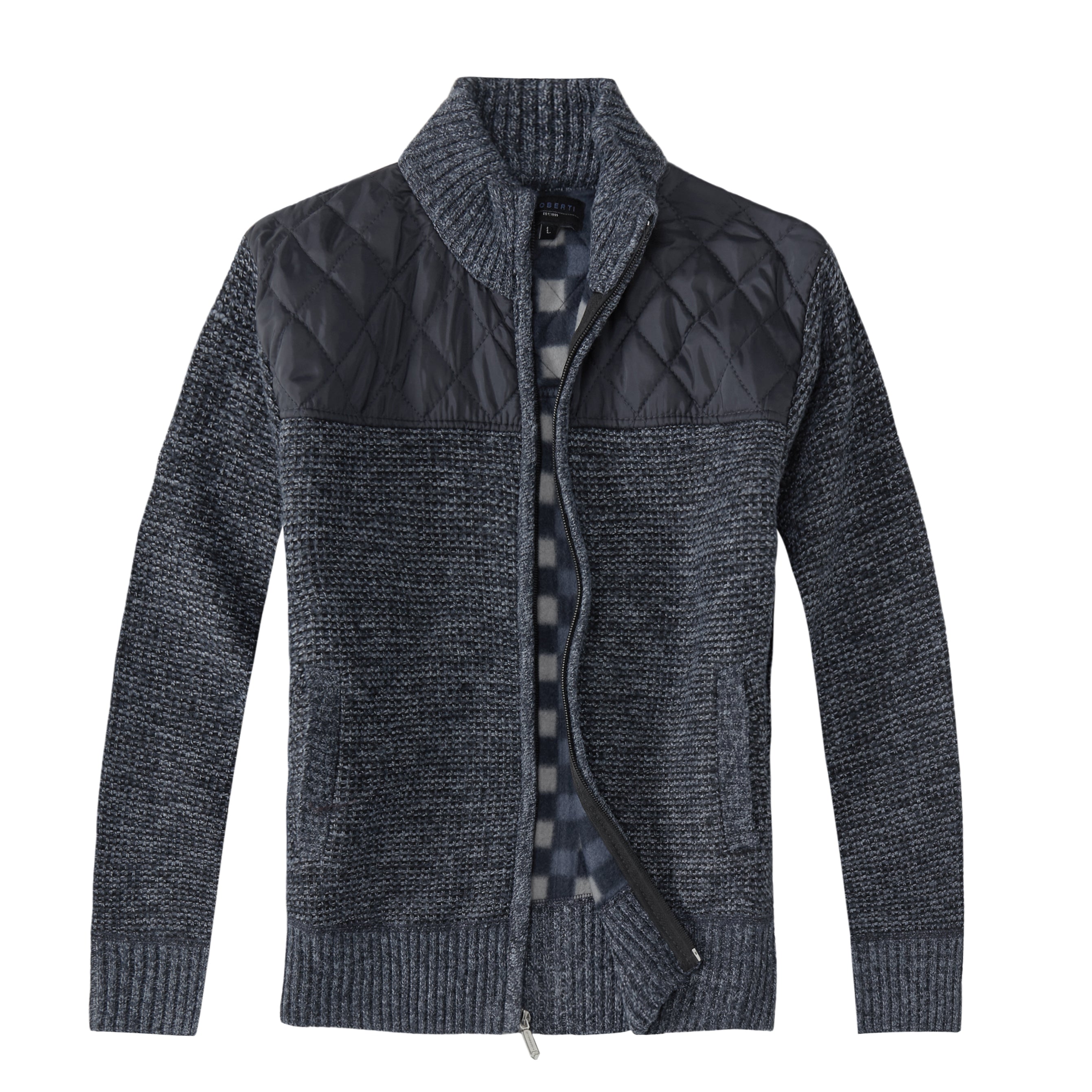 title:Gioberti Men's Marled Blue Knitted Regular Fit Full Zip Cardigan Sweater with Soft Brushed Flannel Lining;color:Marled Blue