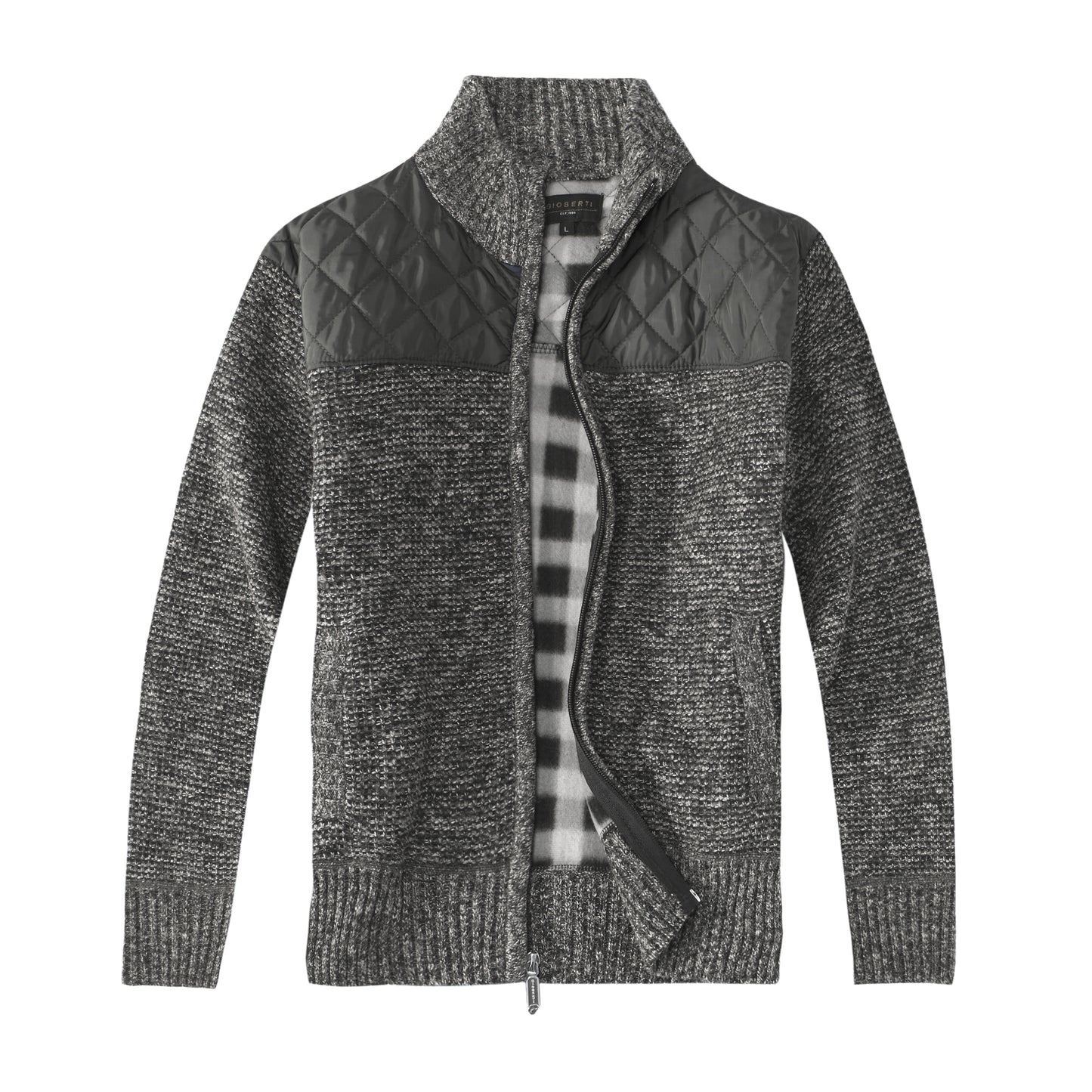 title:Gioberti Men's Marled Charcoal Knitted Regular Fit Full Zip Cardigan Sweater with Soft Brushed Flannel Lining;color:Marled Charcoal