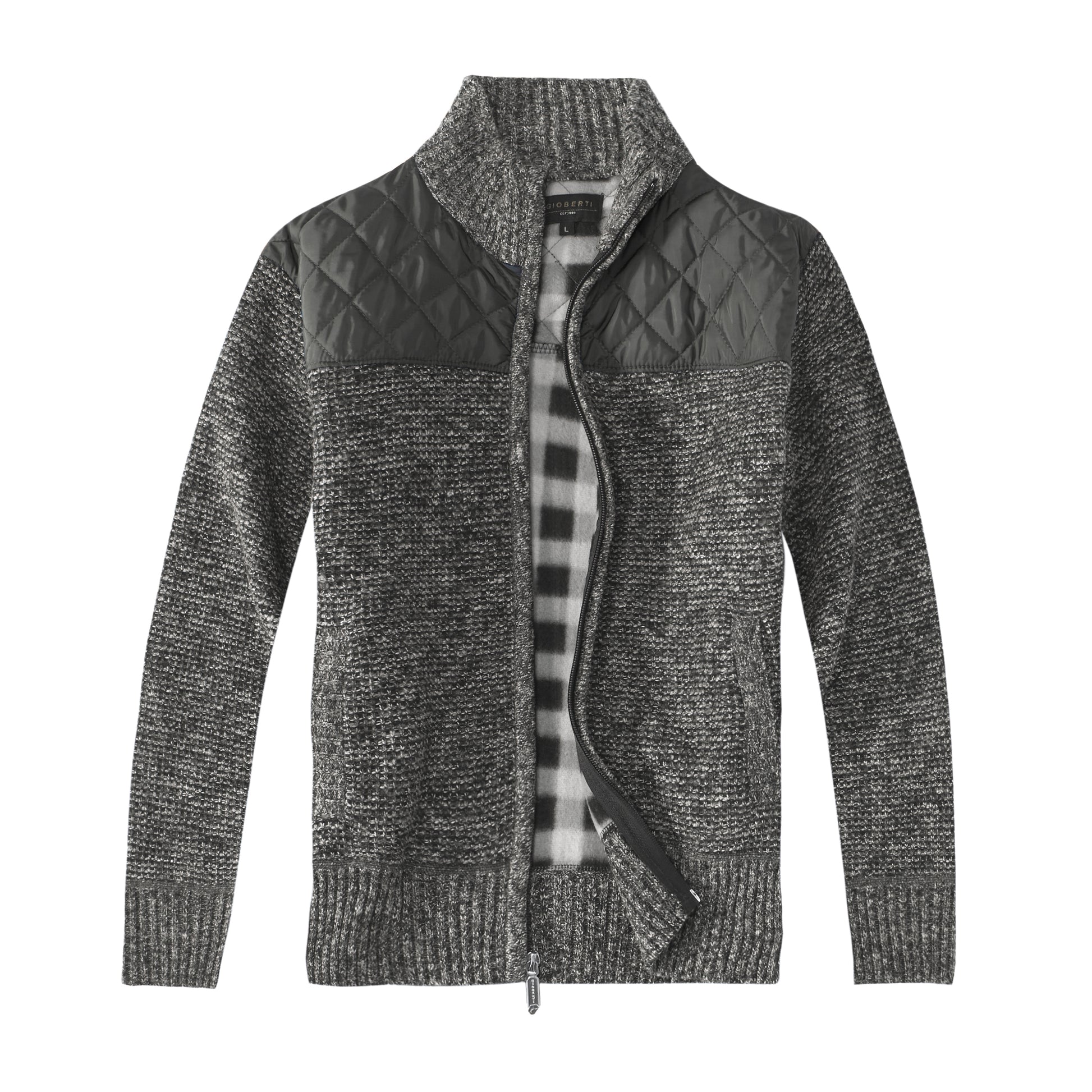 title:Gioberti Men's Marled Charcoal Knitted Regular Fit Full Zip Cardigan Sweater with Soft Brushed Flannel Lining;color:Marled Charcoal