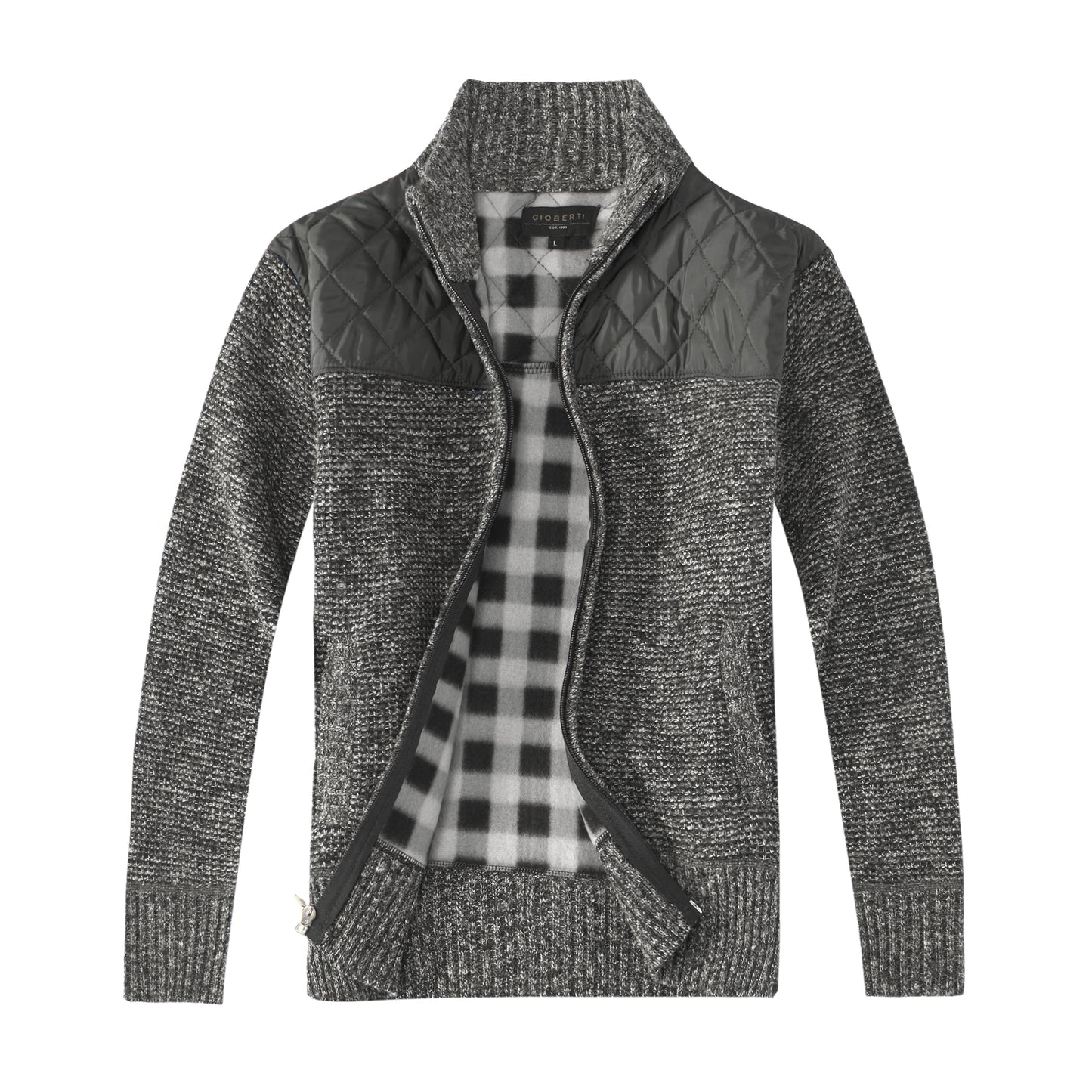 title:Gioberti Men's Marled Charcoal Knitted Regular Fit Full Zip Cardigan Sweater with Soft Brushed Flannel Lining;color:Marled Charcoal