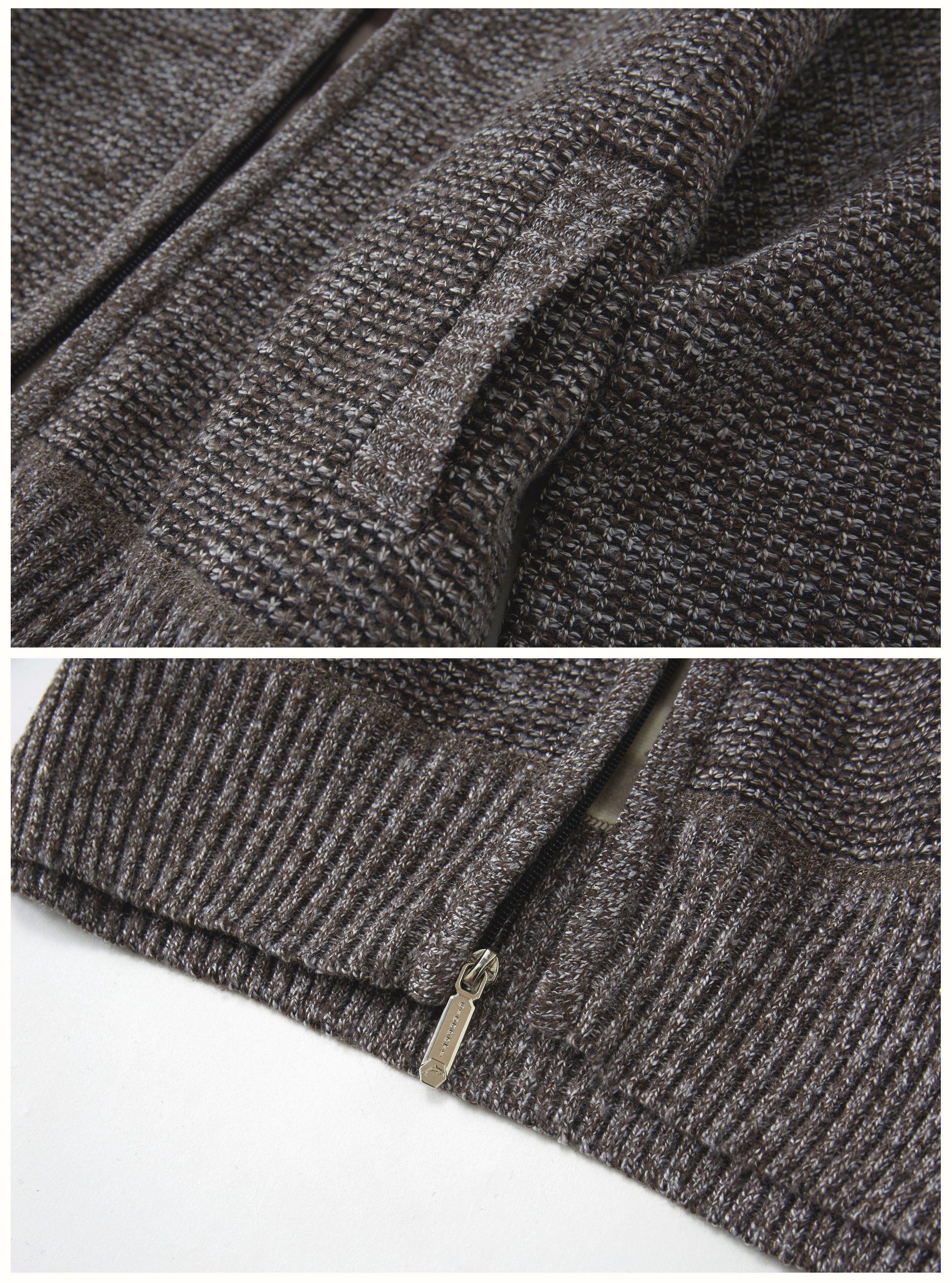title:Gioberti Men's Marled Coffee Knitted Regular Fit Full Zip Cardigan Sweater with Soft Brushed Flannel Lining;color:Marled Coffee