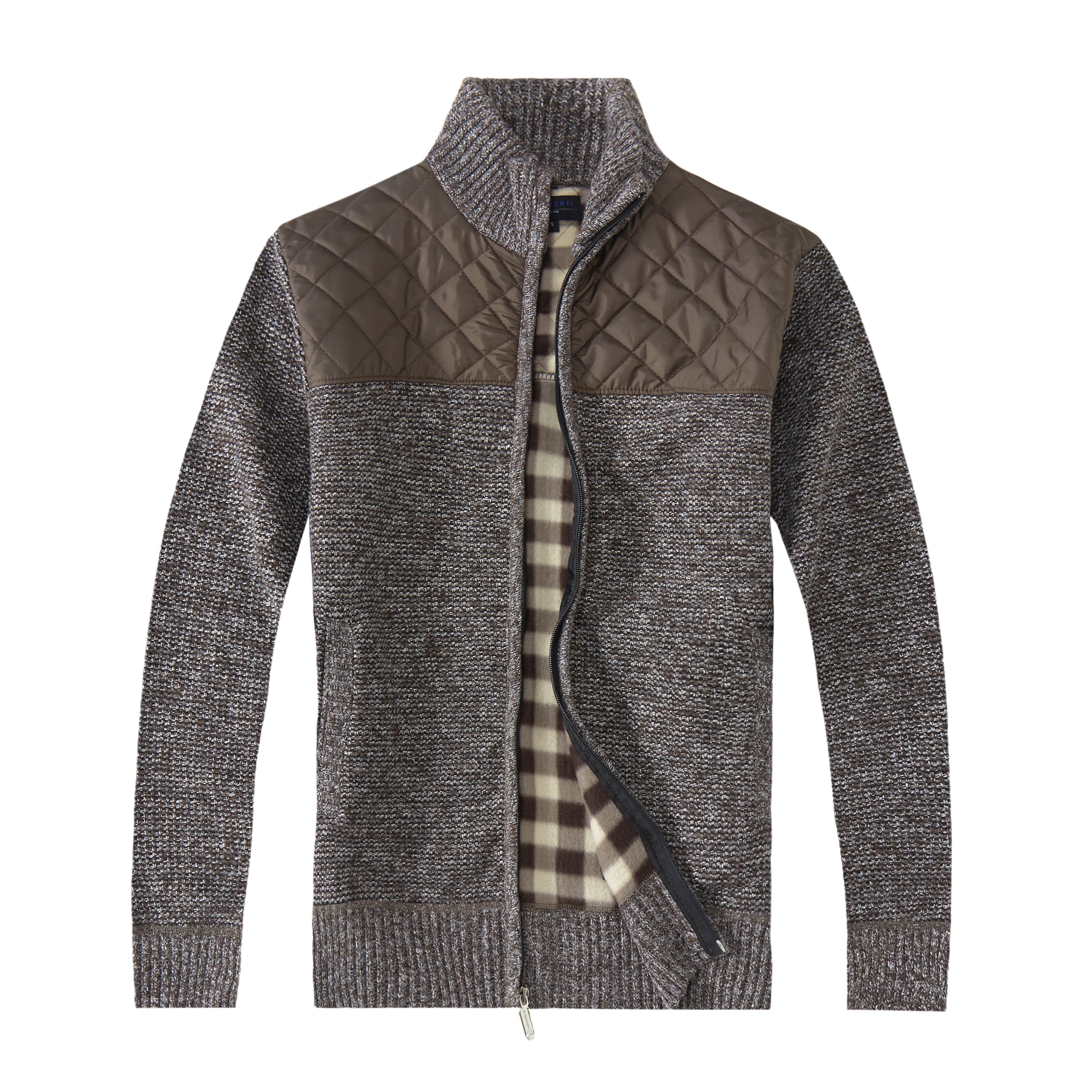 title:Gioberti Men's Marled Coffee Knitted Regular Fit Full Zip Cardigan Sweater with Soft Brushed Flannel Lining;color:Marled Coffee