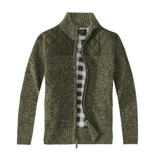 title:Gioberti Men's Marled Olive Knitted Regular Fit Full Zip Cardigan Sweater with Soft Brushed Flannel Lining;color:Marled Olive