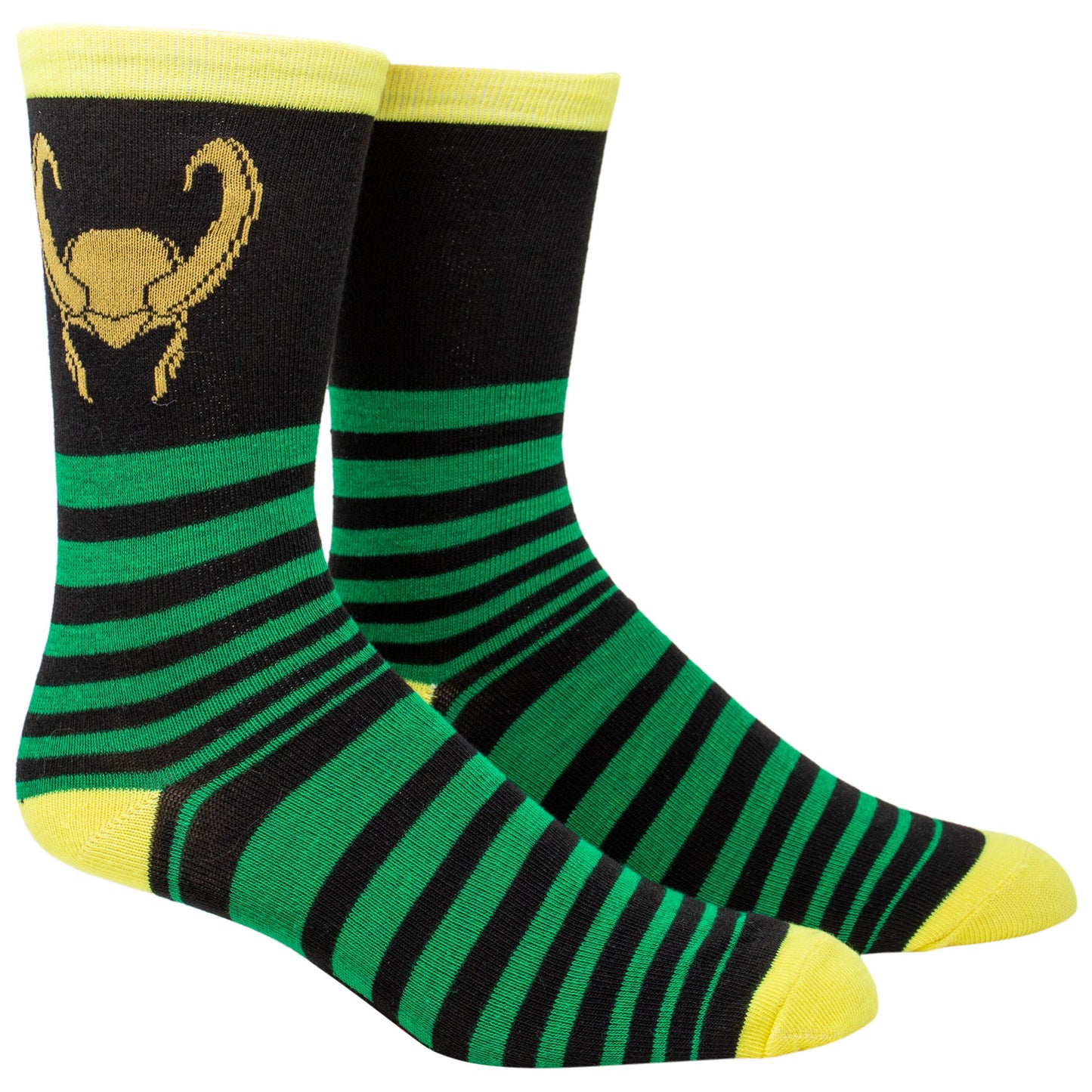 title:Loki Helmet Striped Crew Socks;color:Green