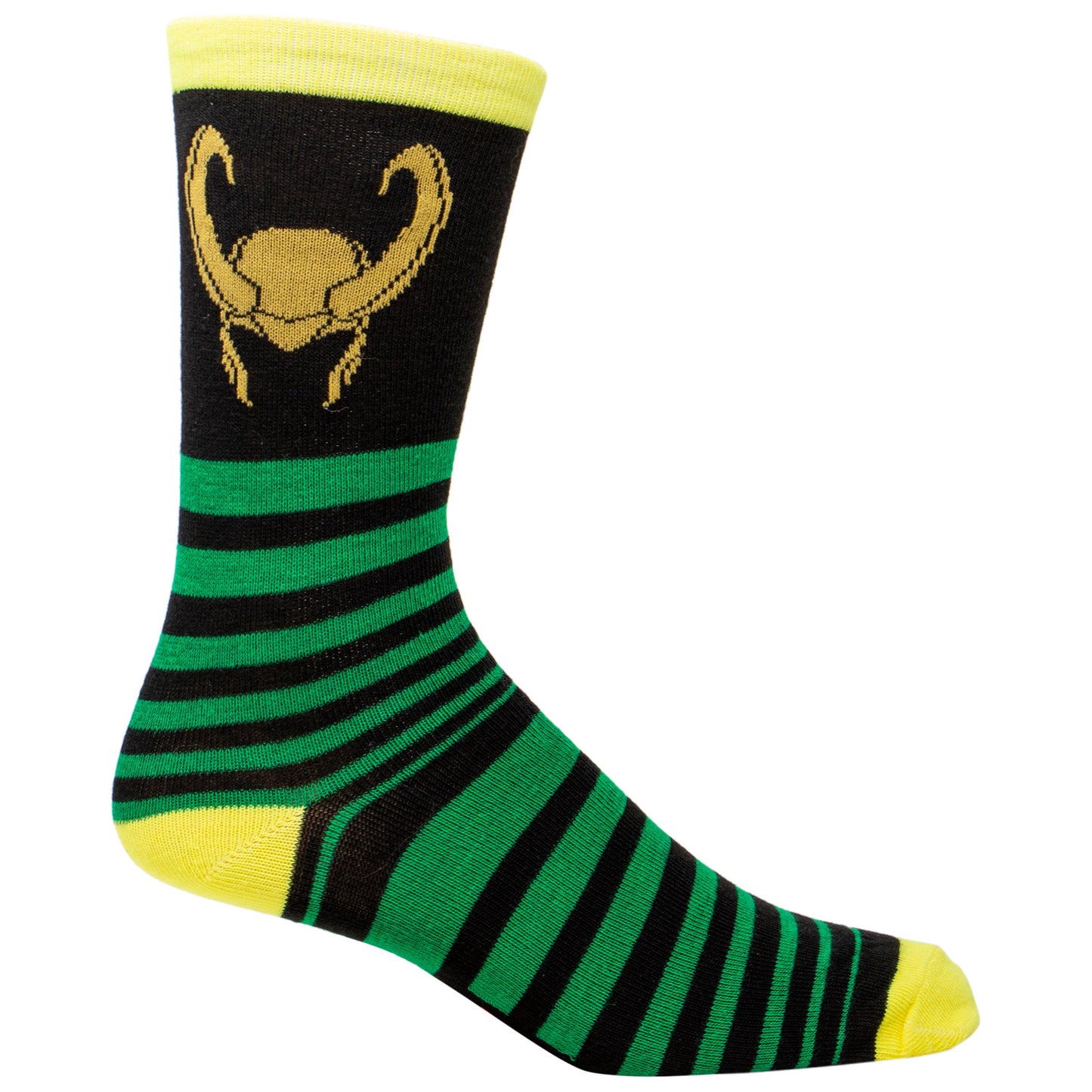 title:Loki Helmet Striped Crew Socks;color:Green