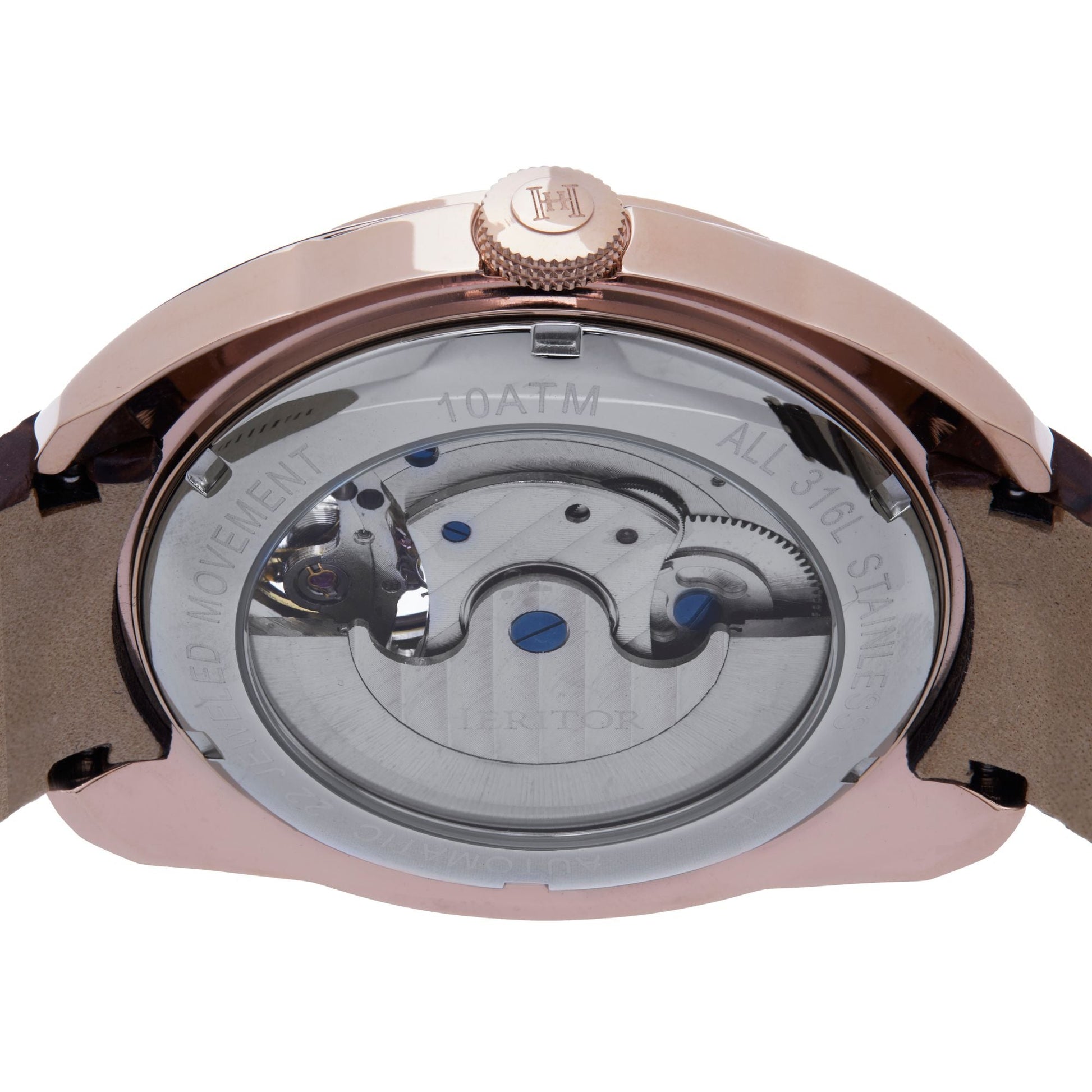 Heritor Automatic Roman Semi-Skeleton Leather-Band Watch - Rose Gold/Light Brown - HERHS2204