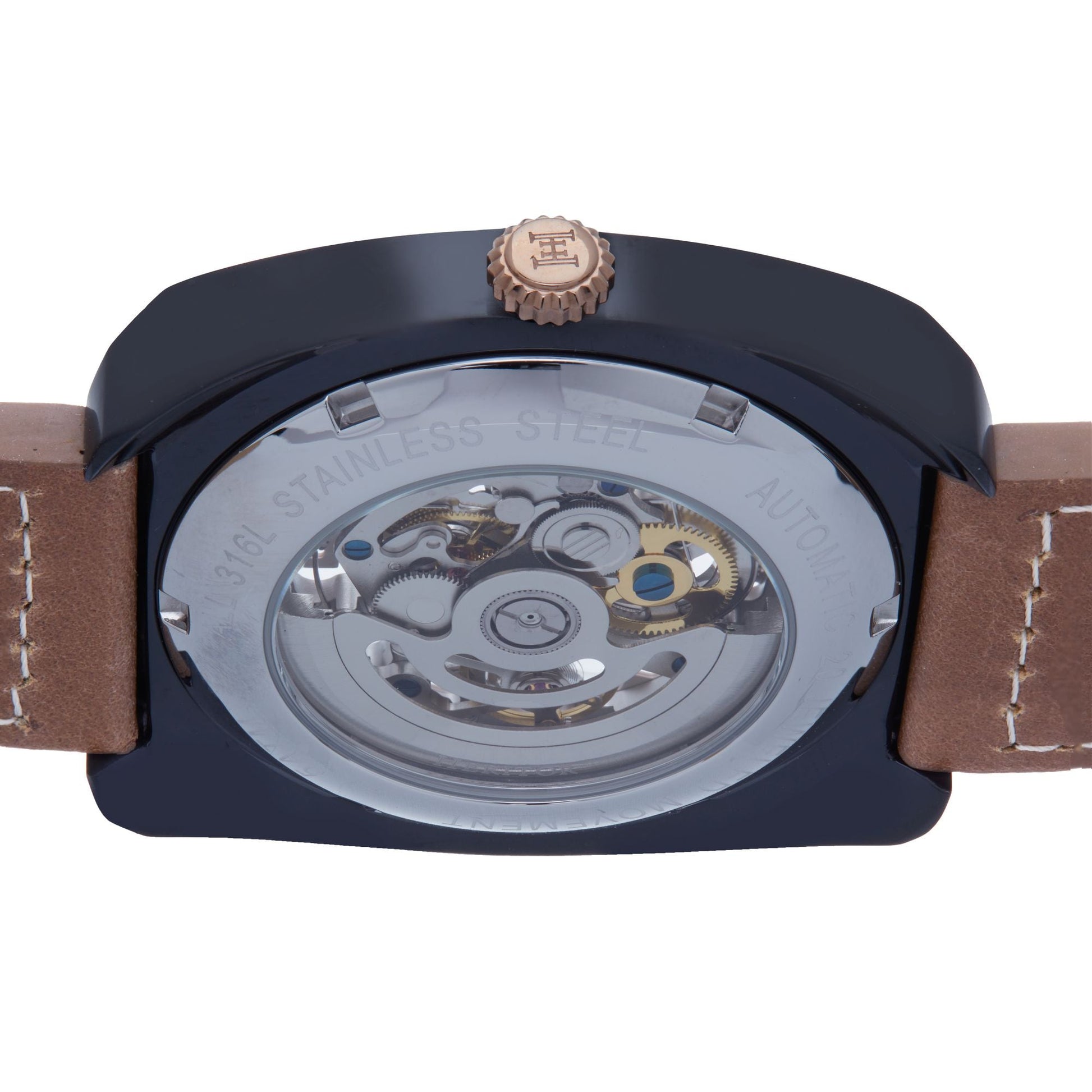 Heritor Automatic Gatling Skeletonized Leather-Band Watch - Black/Light Brown - HERHS2306