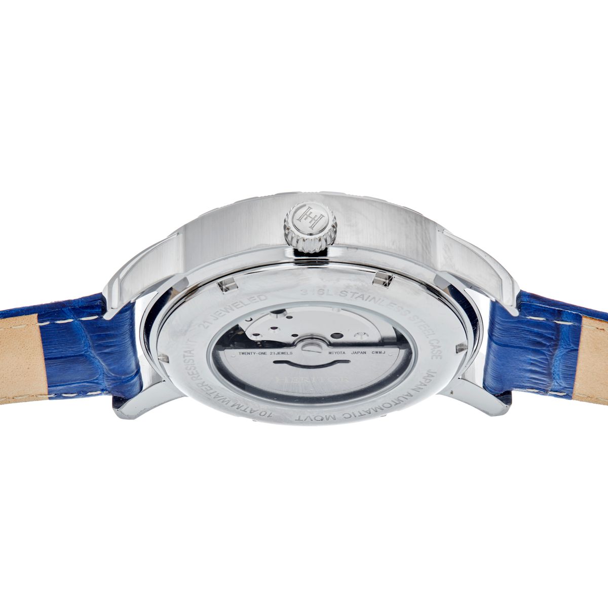 Heritor Automatic Protégé Leather-Band Watch w/Date - Silver/Blue - HERHS2903