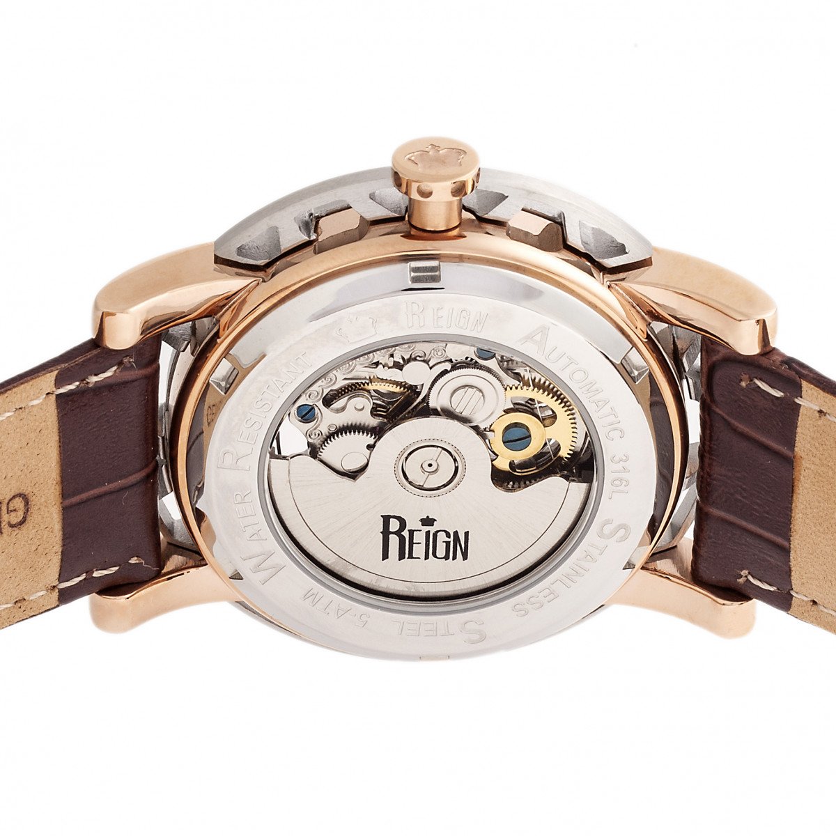 Reign Stavros Automatic Skeleton Leather-Band Watch - Rose Gold/White - REIRN3703