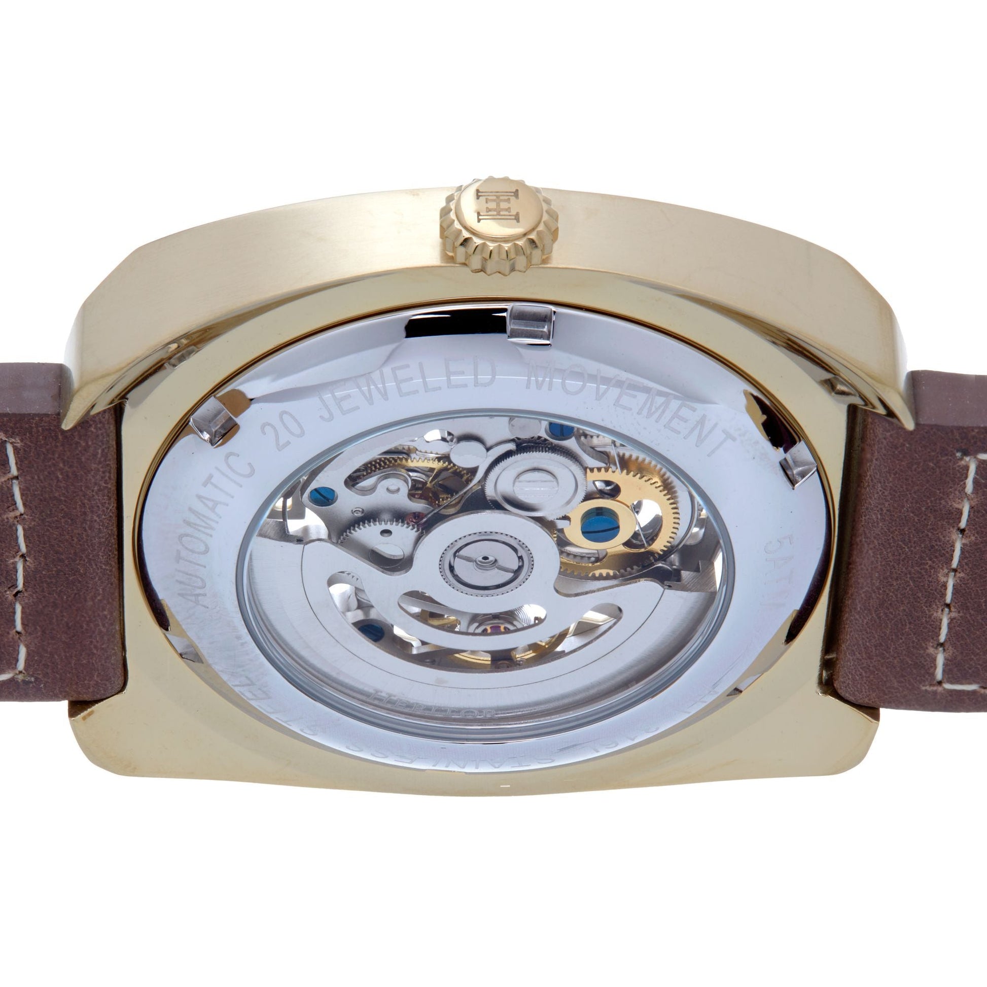 Heritor Automatic Gatling Skeletonized Leather-Band Watch - Gold/Brown - HERHS2303