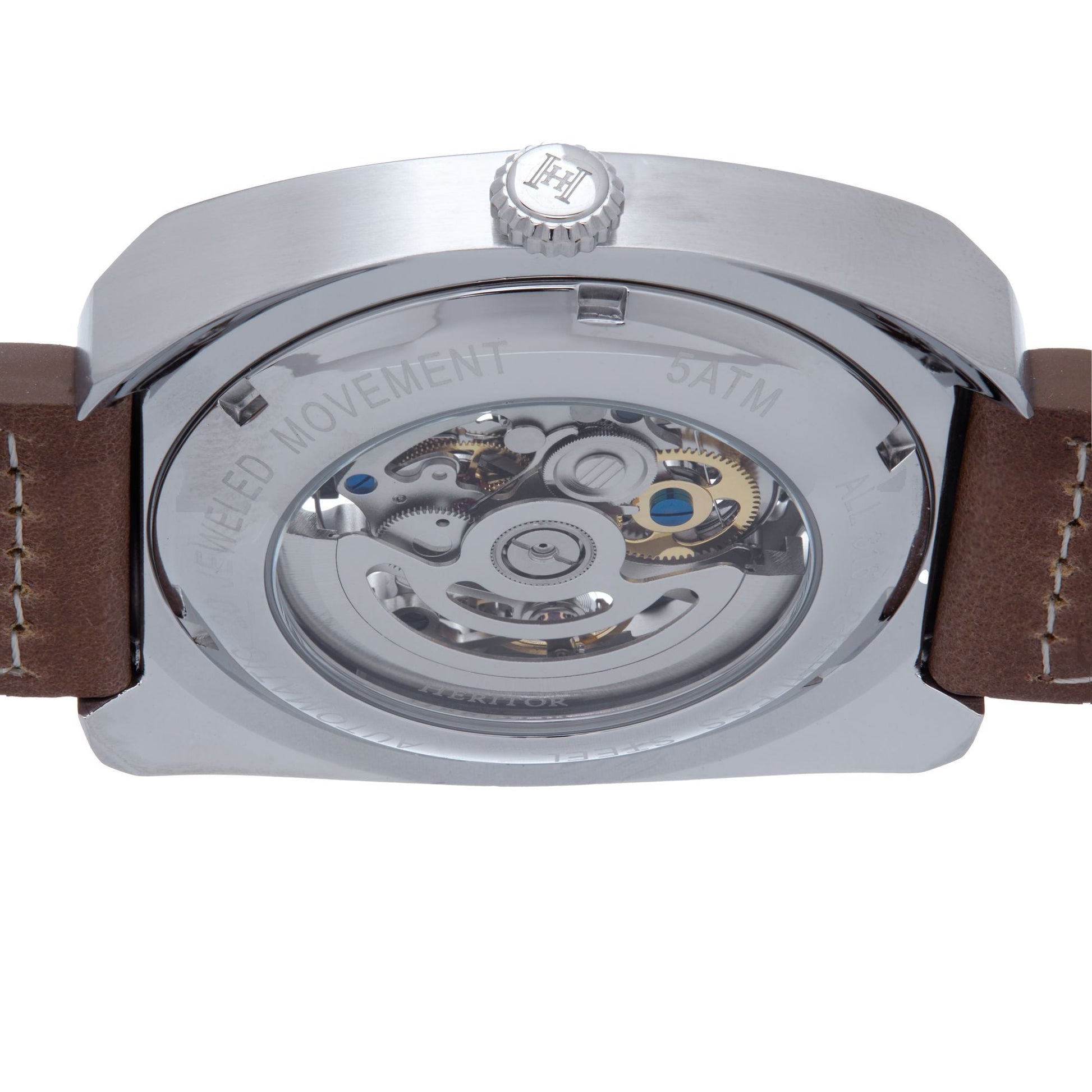 Heritor Automatic Gatling Skeletonized Leather-Band Watch - Silver/Light Brown - HERHS2302