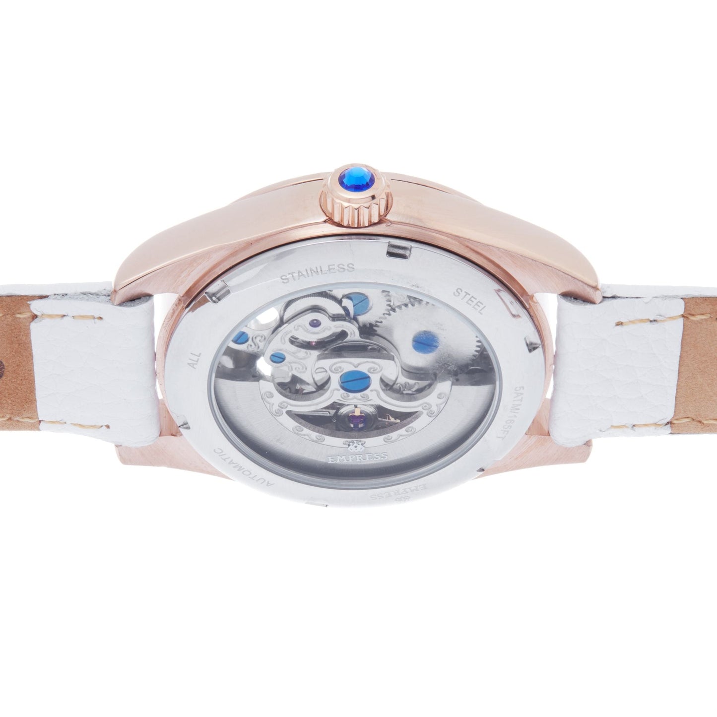 Empress Magnolia Automatic MOP Skeleton Dial Leather-Band Watch - White/Rose Gold - EMPEM3606