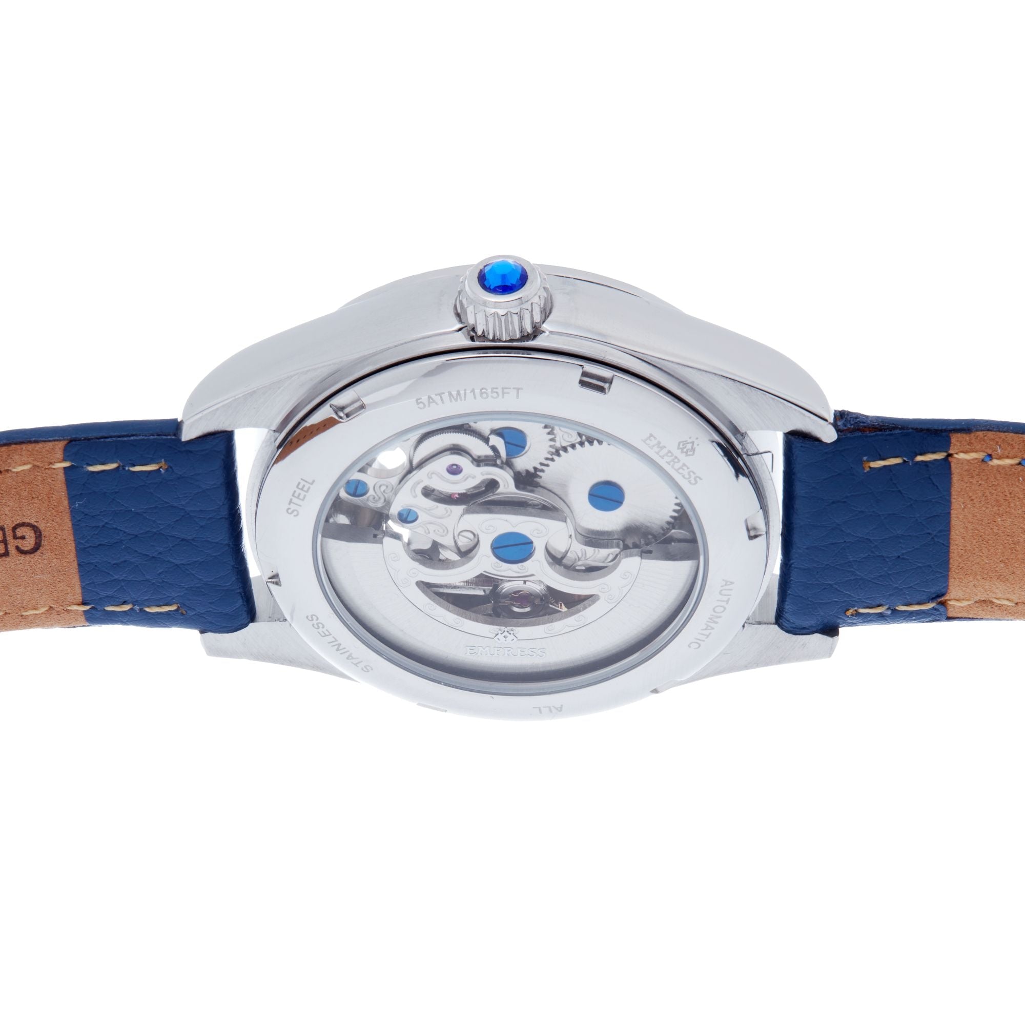 Empress Magnolia Automatic MOP Skeleton Dial Leather-Band Watch - Blue/Silver - EMPEM3604