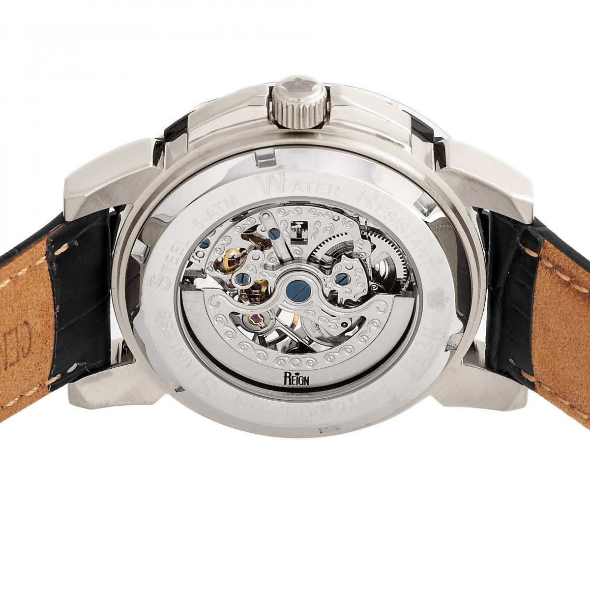 Reign Philippe Automatic Skeleton Leather-Band Watch - Black/White - REIRN4603
