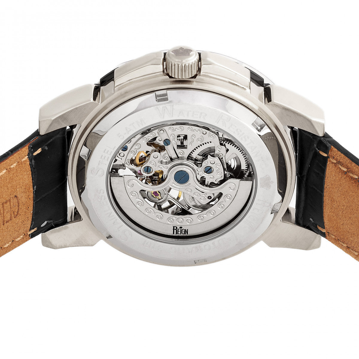 Reign Philippe Automatic Skeleton Leather-Band Watch - Black/Silver - REIRN4604