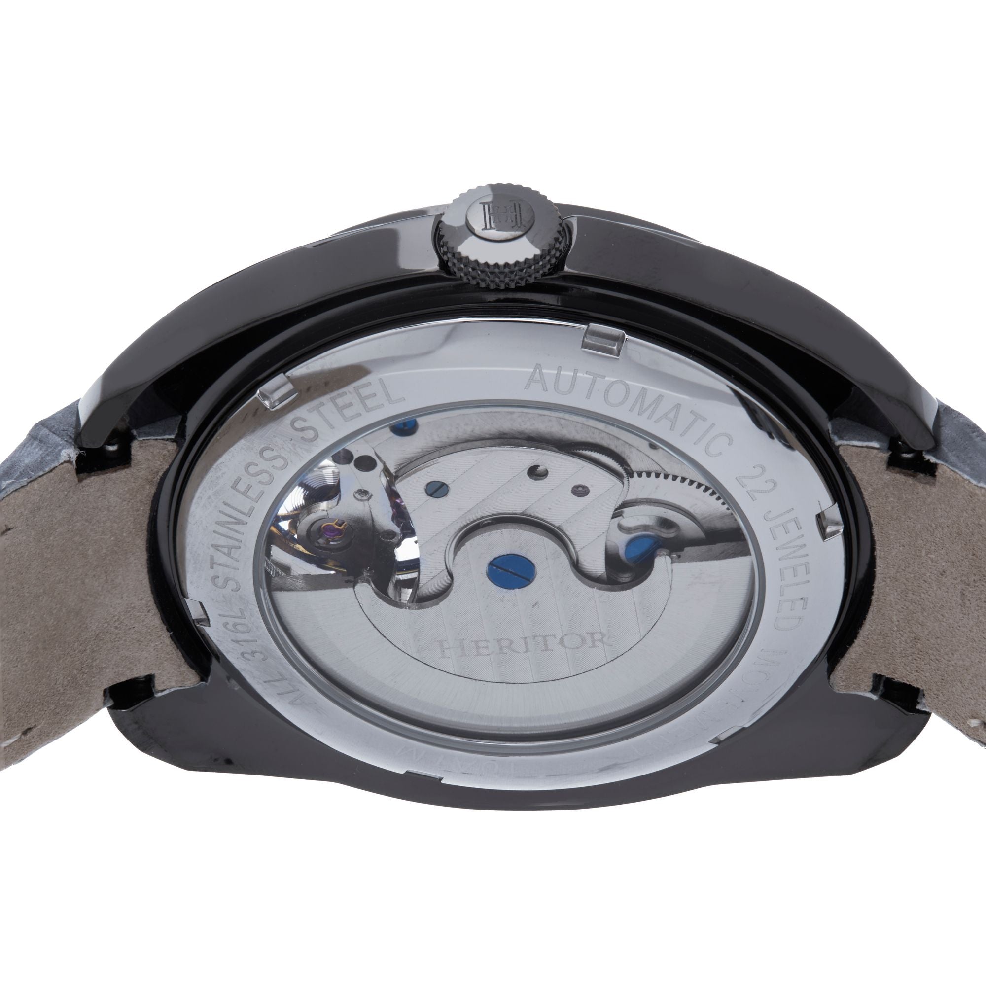 Heritor Automatic Roman Semi-Skeleton Leather-Band Watch - Gunmetal/Gray - HERHS2206