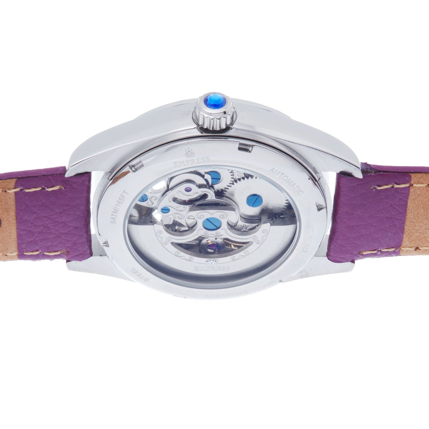 Empress Magnolia Automatic MOP Skeleton Dial Leather-Band Watch - Purple/Silver - EMPEM3605