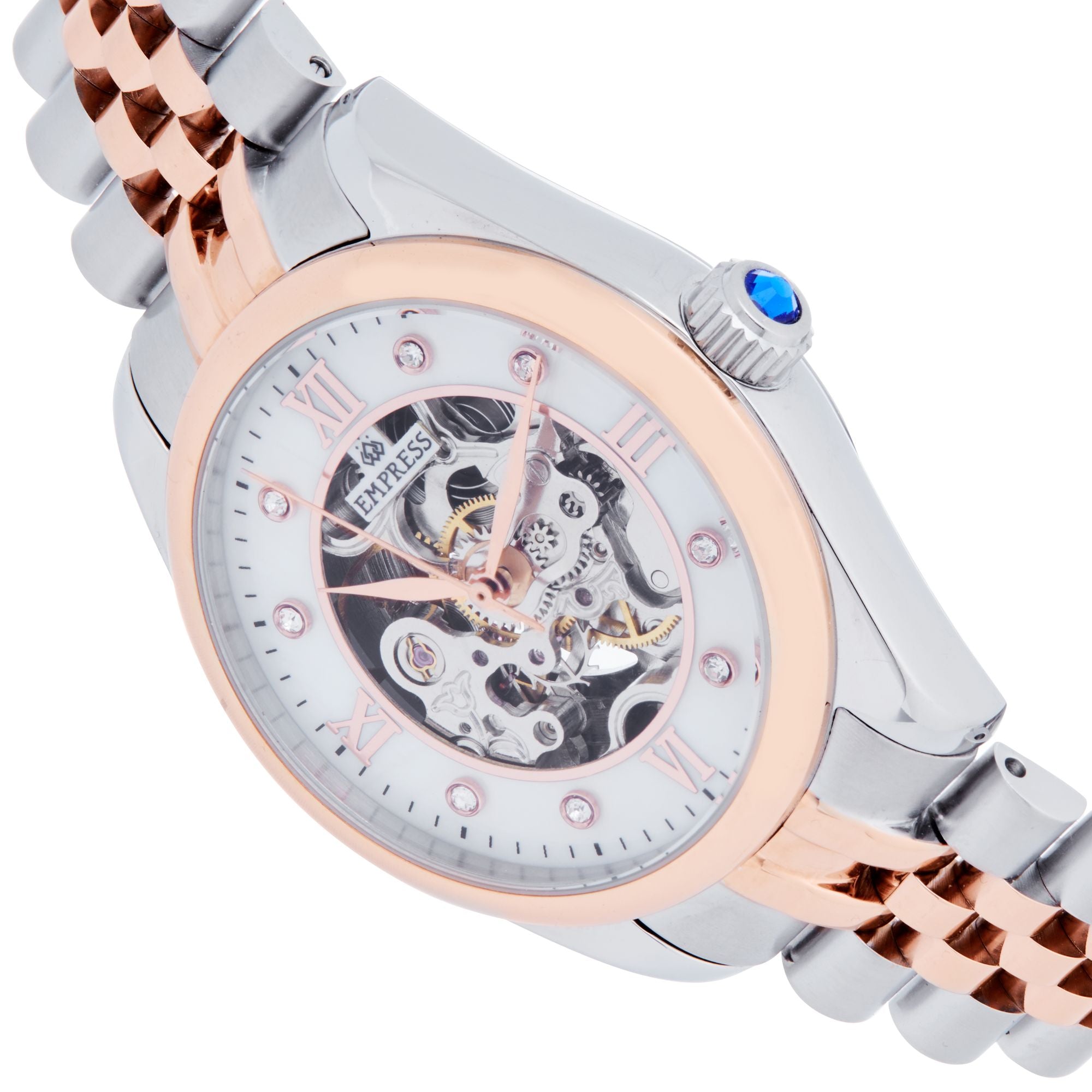 Empress Magnolia Automatic MOP Skeleton Dial Bracelet Watch - Silver/Rose Gold - EMPEM3602