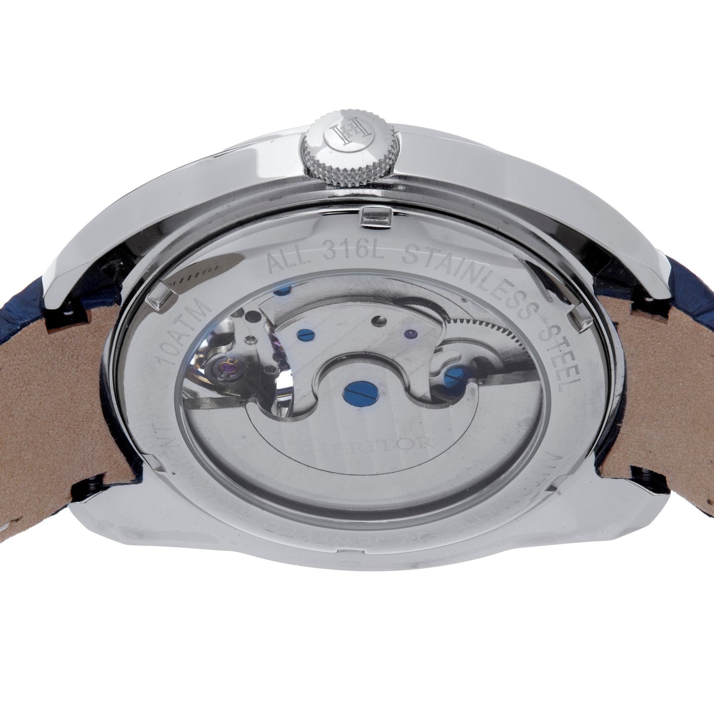 Heritor Automatic Roman Semi-Skeleton Leather-Band Watch - Silver/Navy - HERHS2202