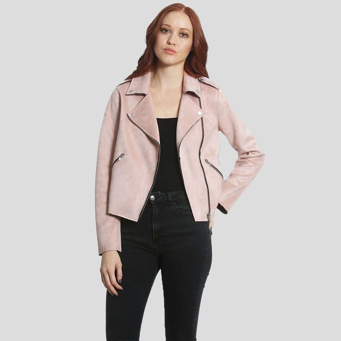 Women's Faux Suede Moto Jacket - FINAL SALE Womens Jacket Members Only Light Pink Large 