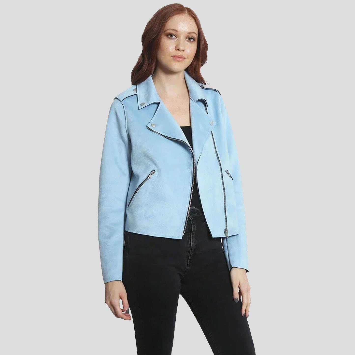 Women's Faux Suede Moto Jacket - FINAL SALE Womens Jacket Members Only Light Blue, X-large 