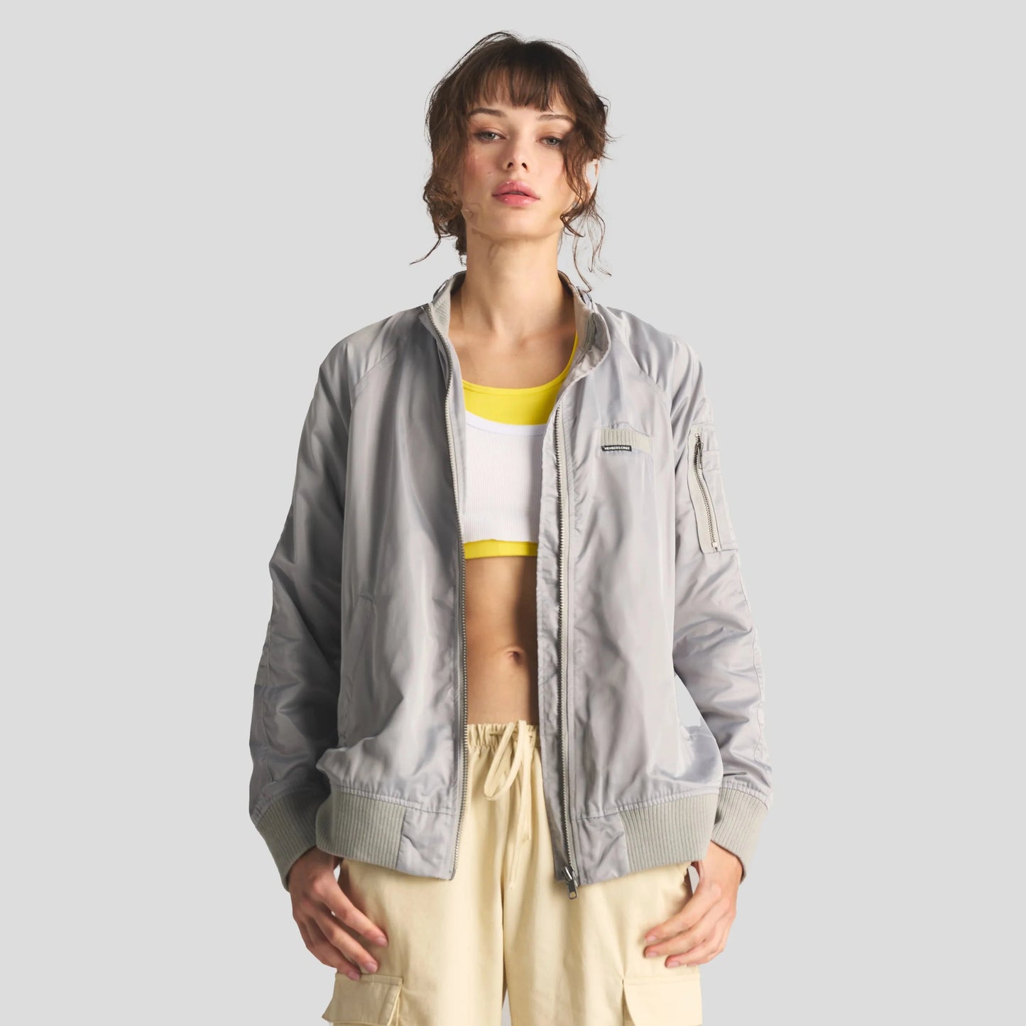 Women's Satin Bomber Jacket Women's Iconic Jacket Members Only Silver X-Small 