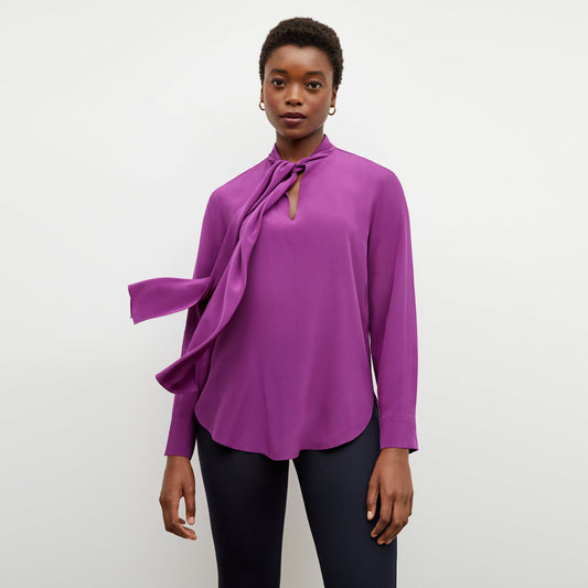 Front image of a woman wearing the Darcy Top in Purple Jasper | Lead