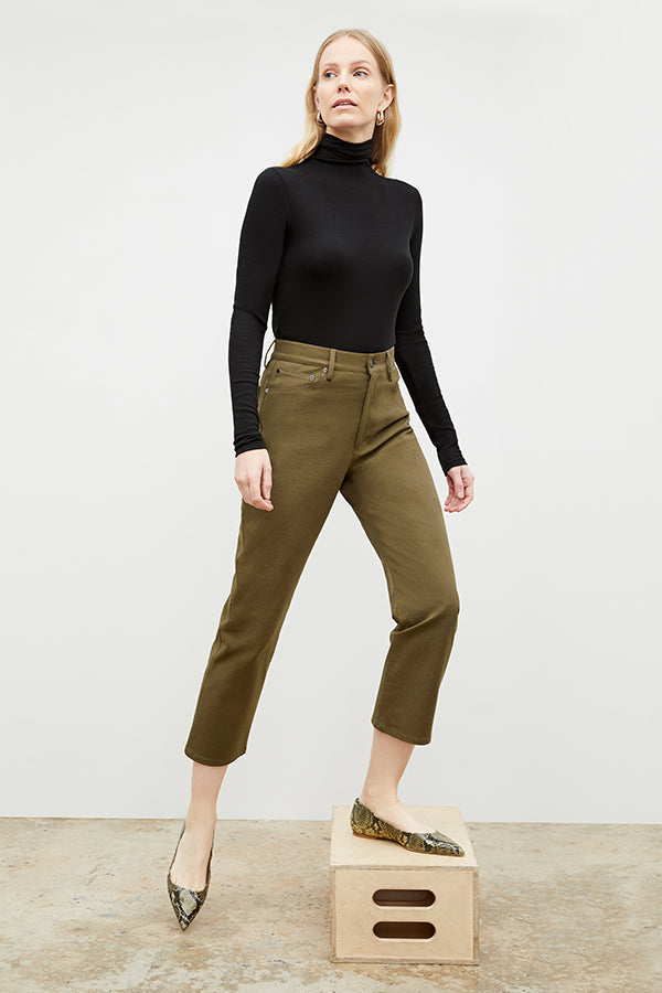 Front image of a woman in the daria pant in oregano | Exclude | Grid Hover