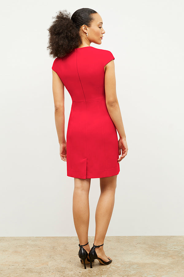 Back image of a woman wearing the ashley dress in flame | Exclude | Grid Hover