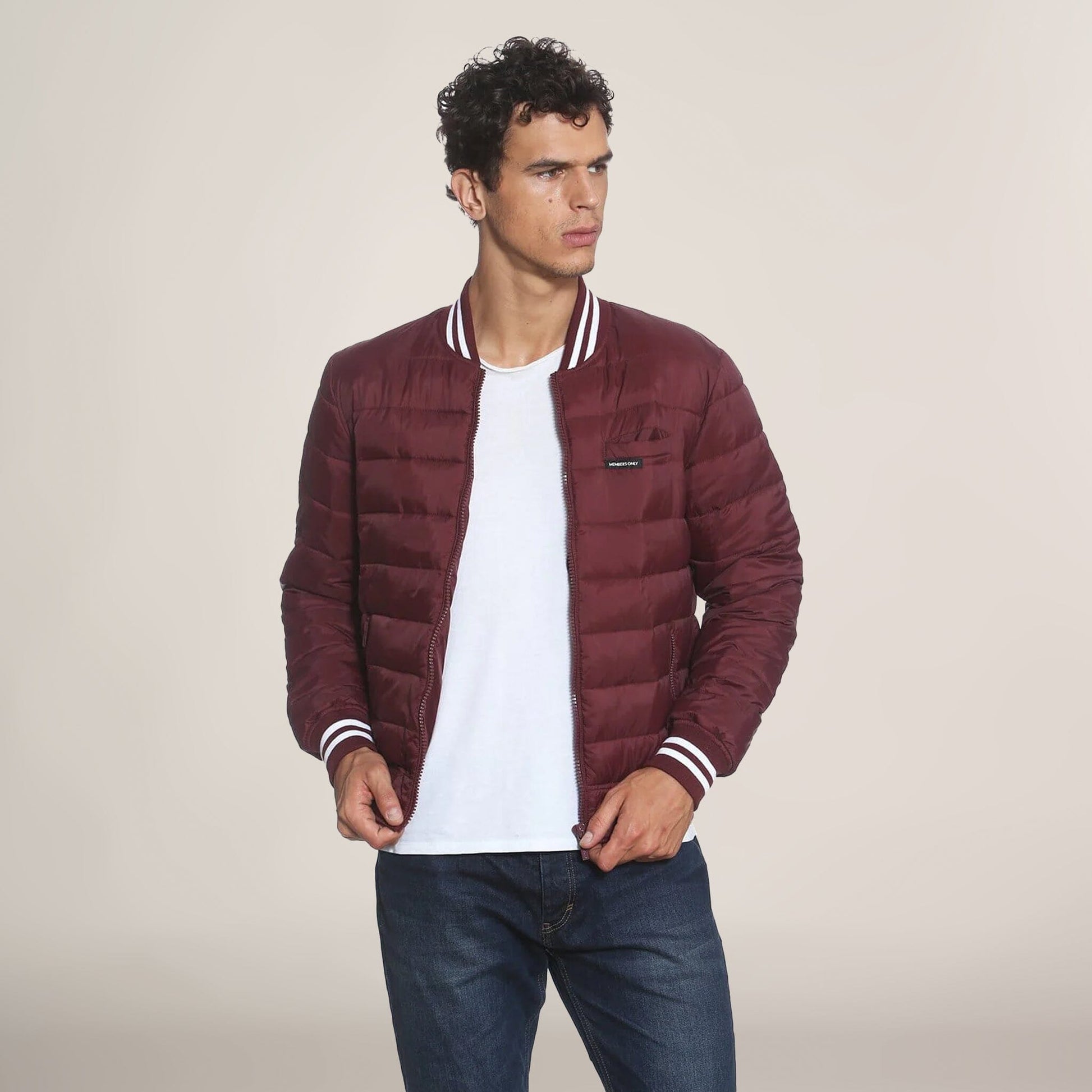 Men's Varsity Puffer Jacket Varsity jacket Members Only Burgundy Small 