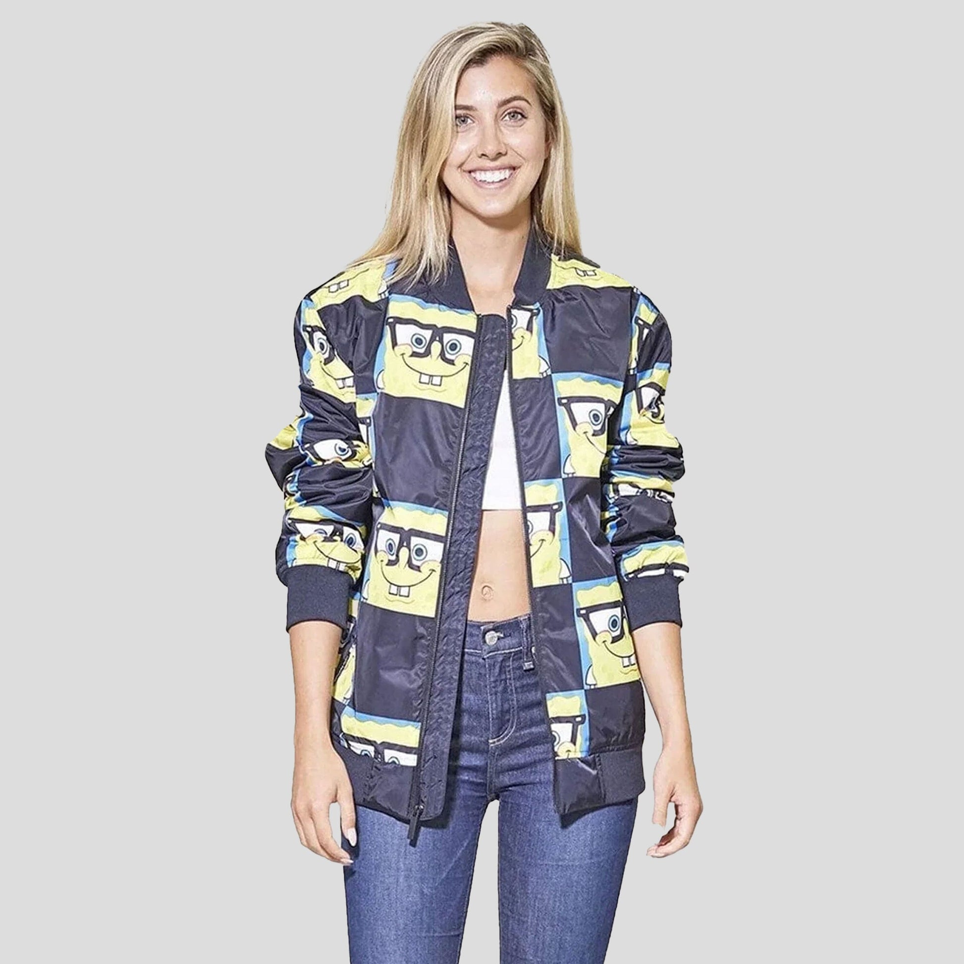 Women's Nickelodeon SpongeBob Bomber Oversized Jacket - FINAL SALE Womens Jacket Members Only 