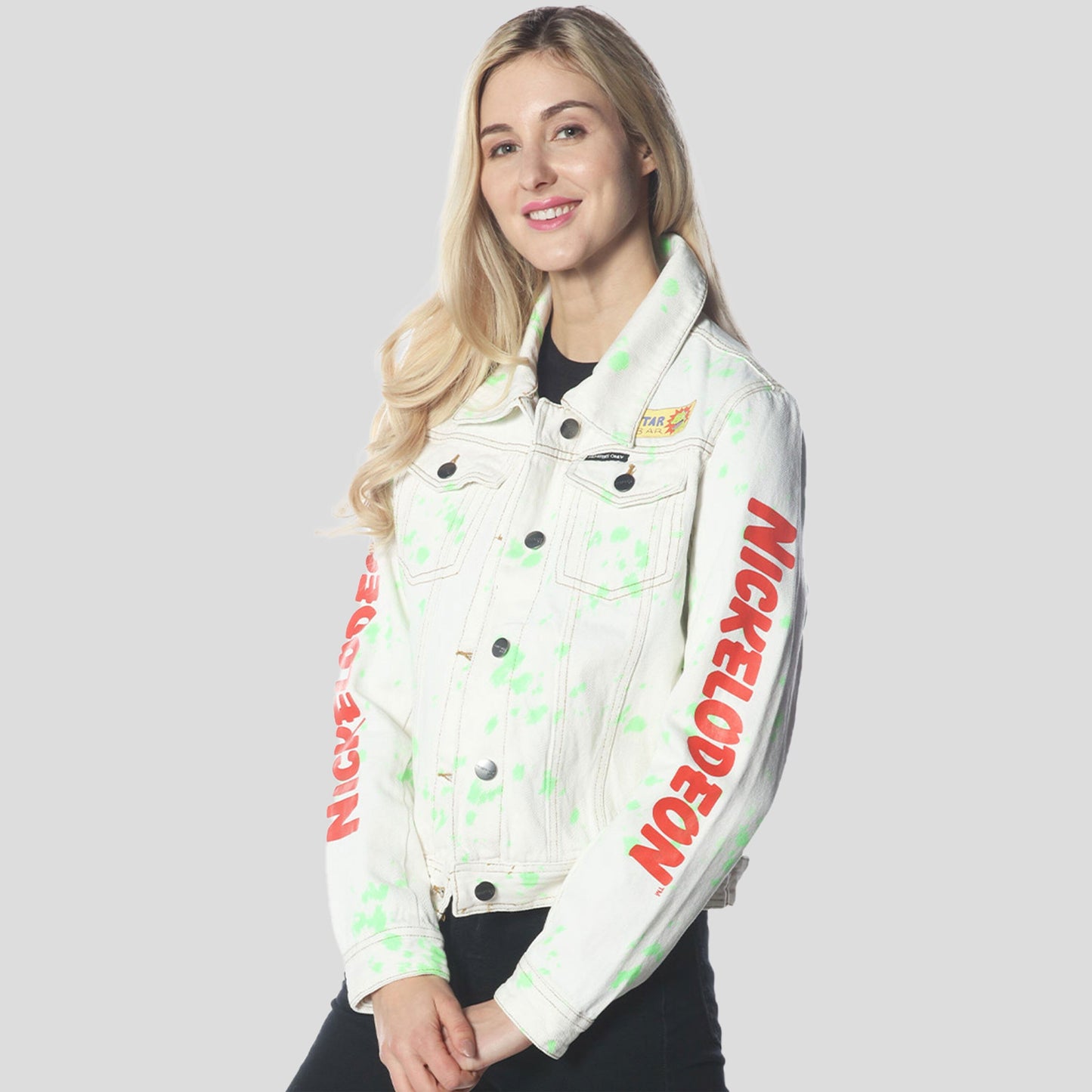 Women's White Denim Nickelodeon Trucker With Pai Jacket - FINAL SALE Womens Jacket Members Only 