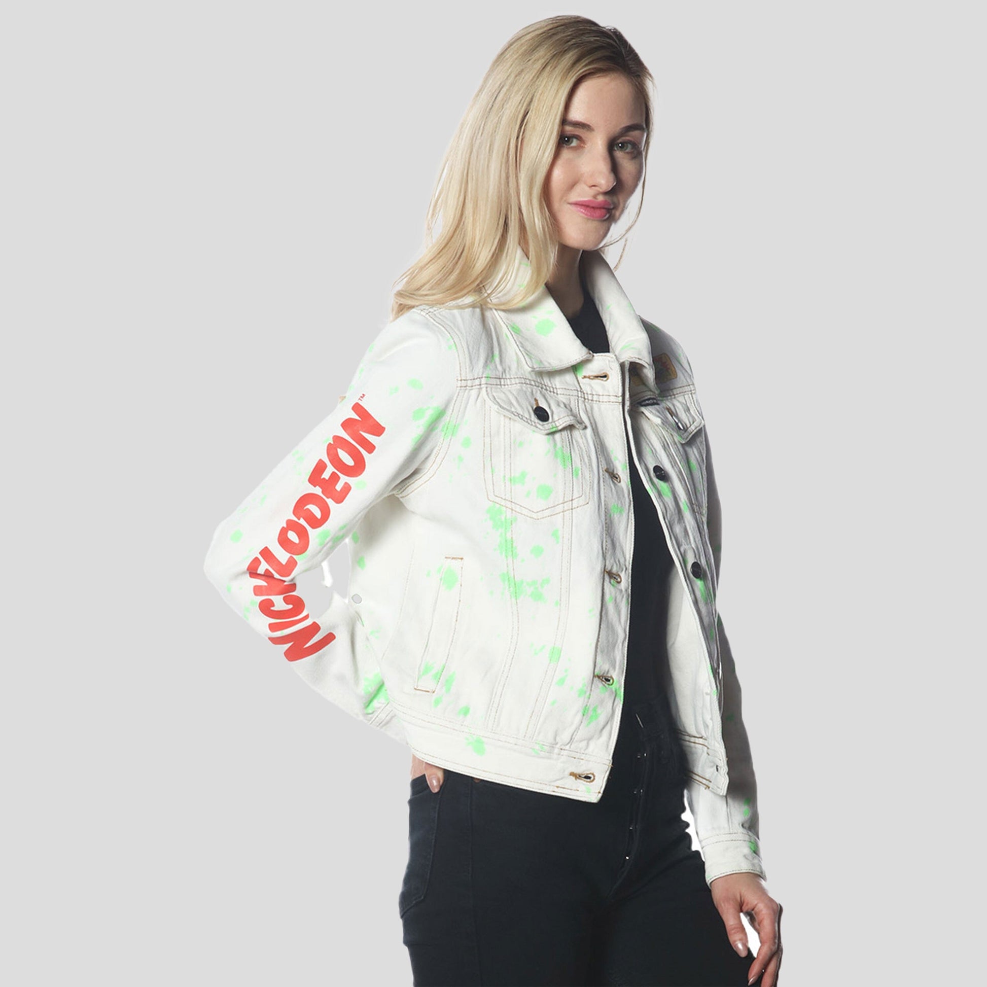 Women's White Denim Nickelodeon Trucker With Pai Jacket - FINAL SALE Womens Jacket Members Only 