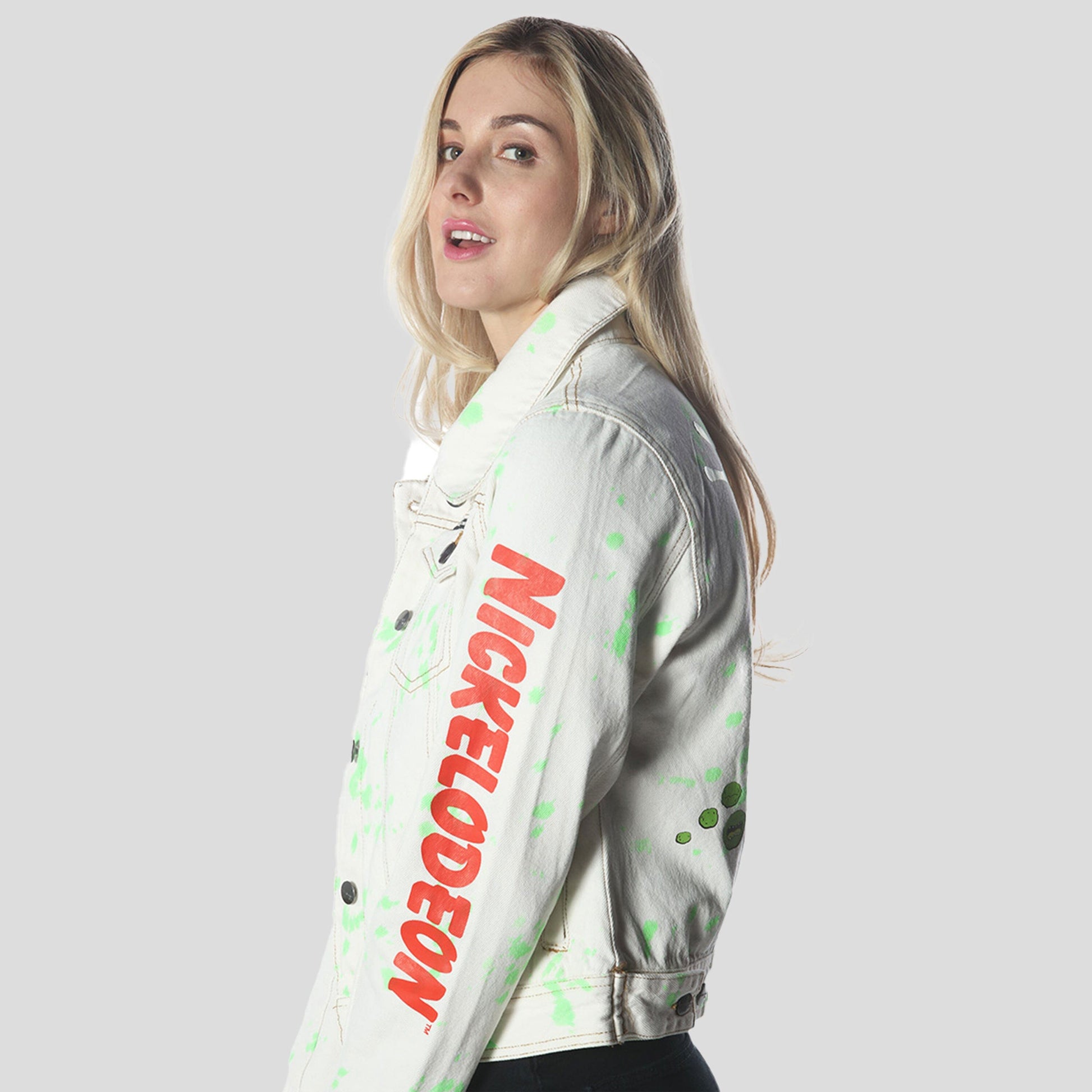 Women's White Denim Nickelodeon Trucker With Pai Jacket - FINAL SALE Womens Jacket Members Only 