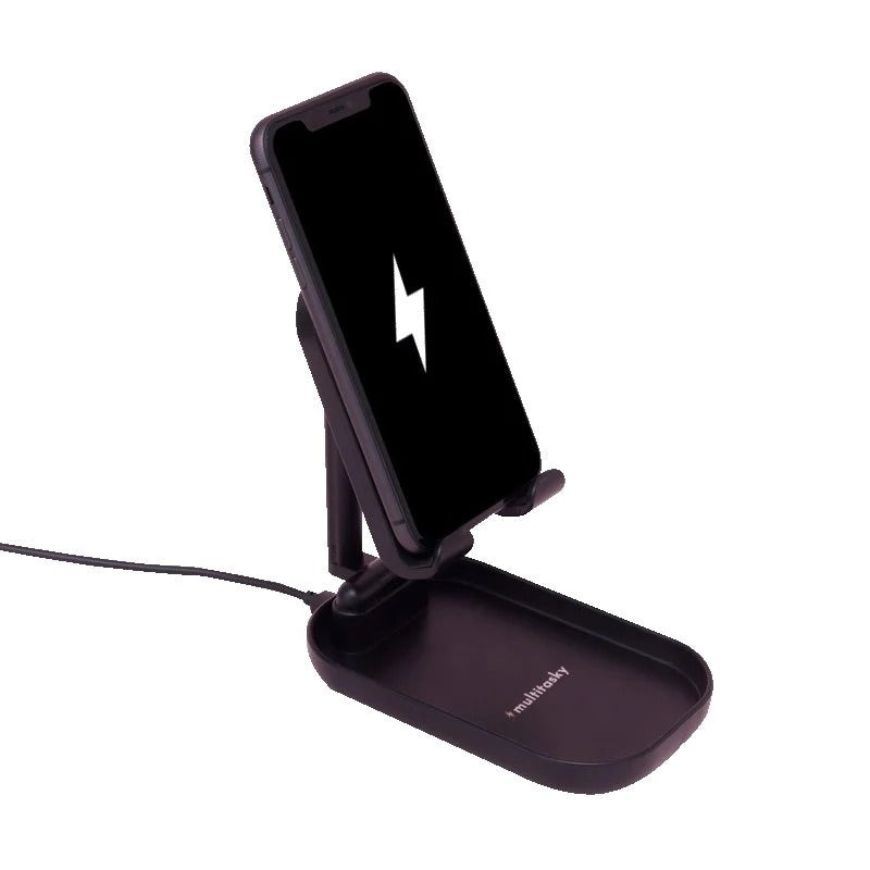 title:Multitasky Deluxe Phone Holder with Charging Pad;color:Black