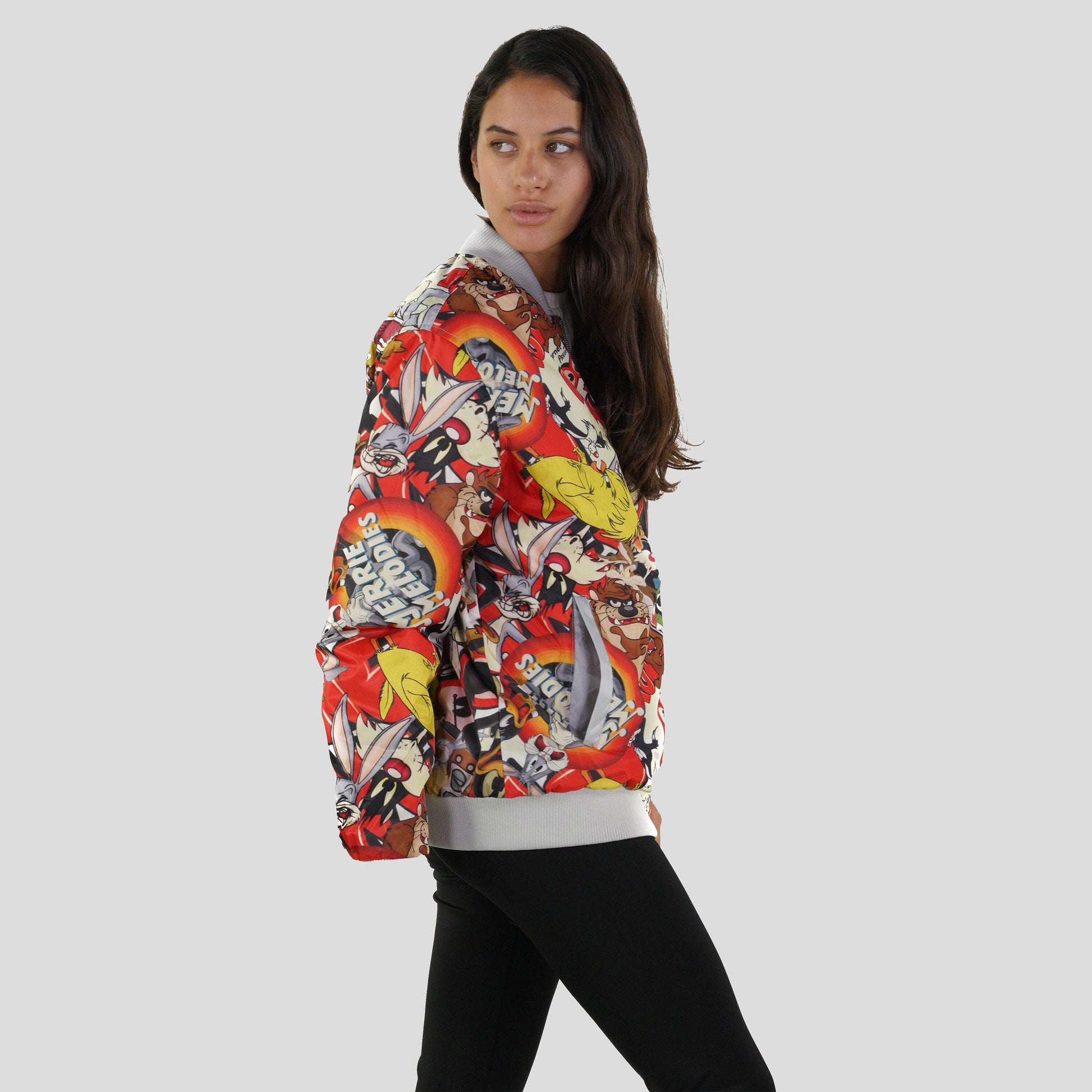 Women's Looney Tunes Vintage Mash Print Oversized Jacket - FINAL SALE Womens Jacket Members Only 