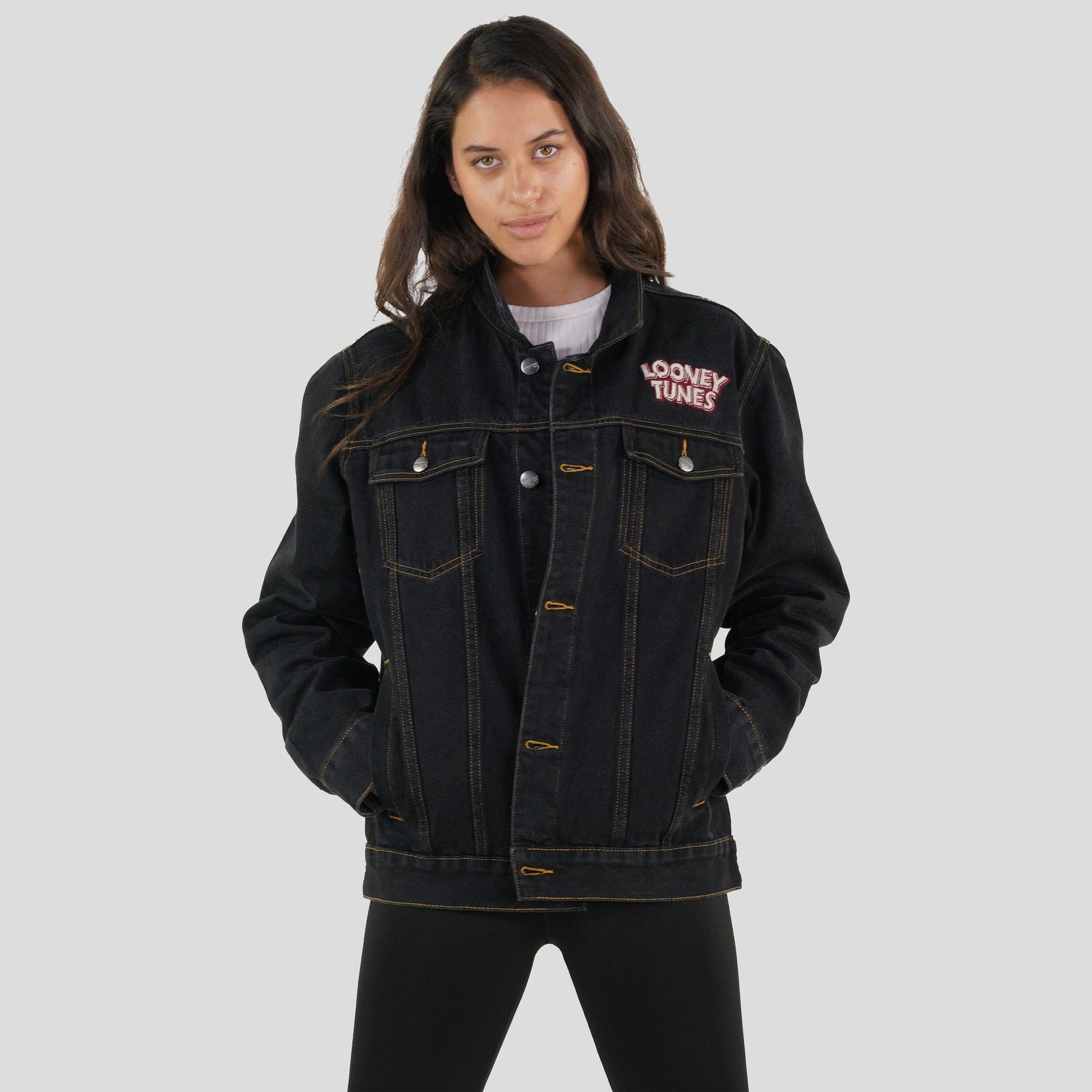 Women's Looney Tunes Denim Trucker Oversized Jacket - FINAL SALE Womens Jacket Members Only 