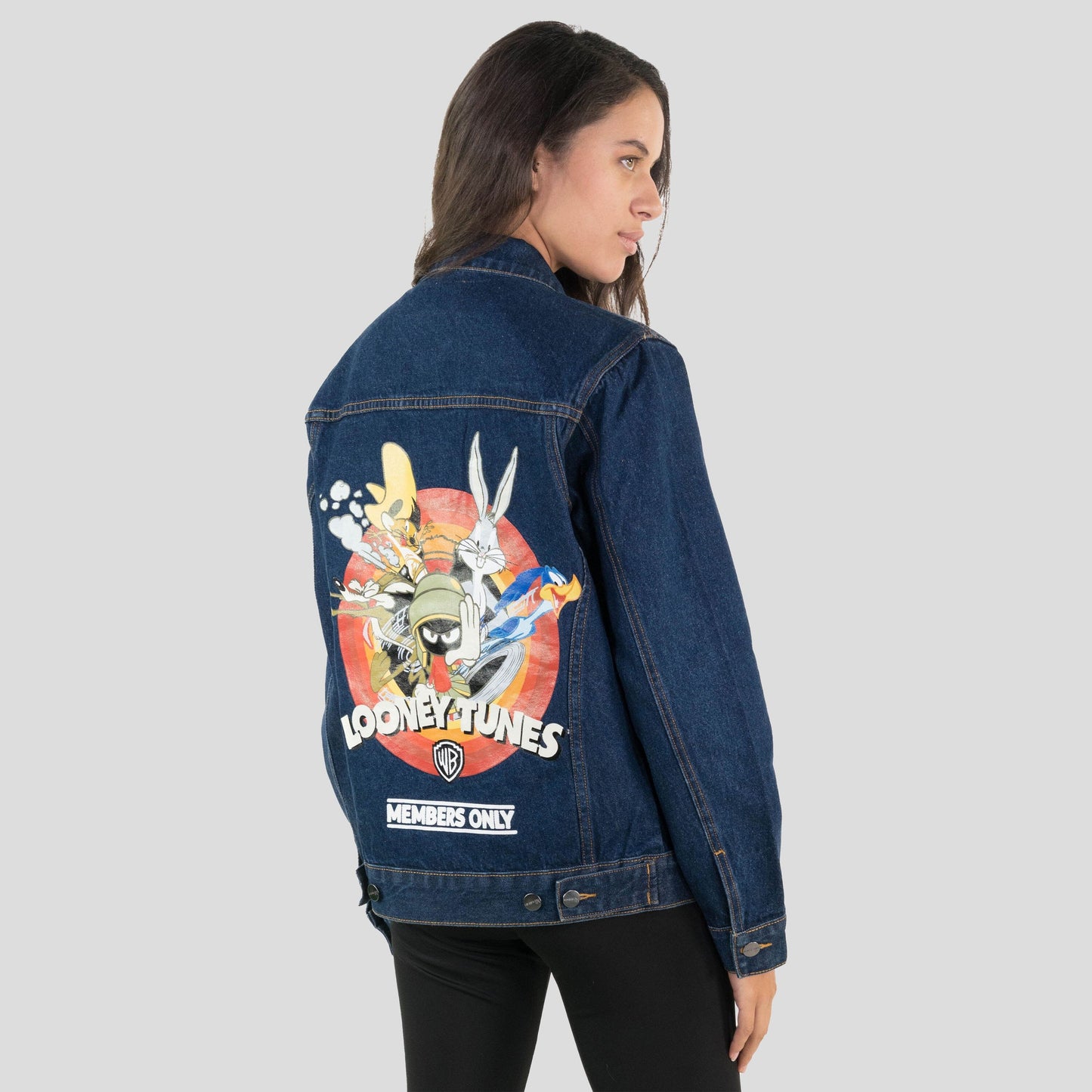 Women's Looney Tunes Denim Trucker Oversized Jacket - FINAL SALE Womens Jacket Members Only 