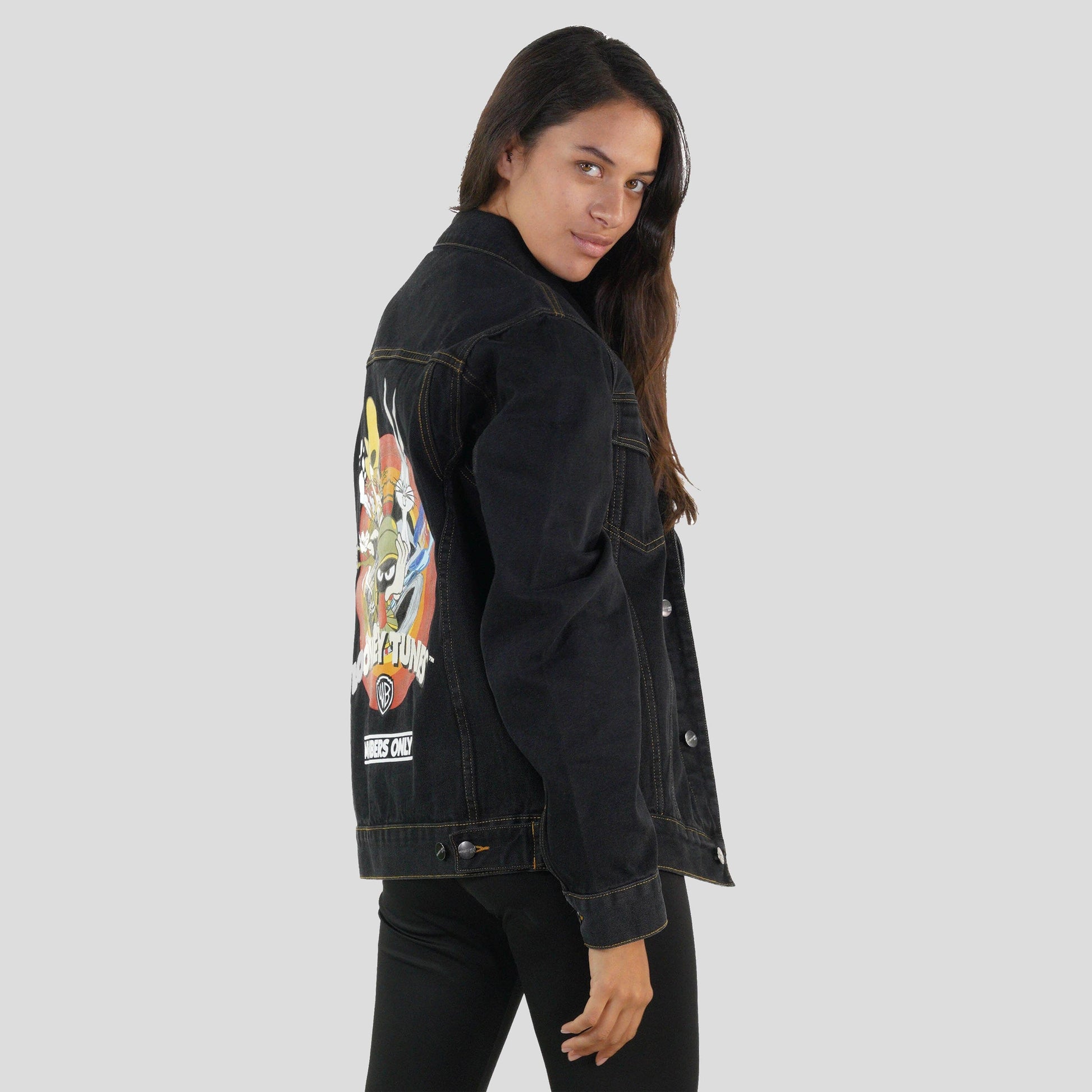 Women's Looney Tunes Denim Trucker Oversized Jacket - FINAL SALE Womens Jacket Members Only 