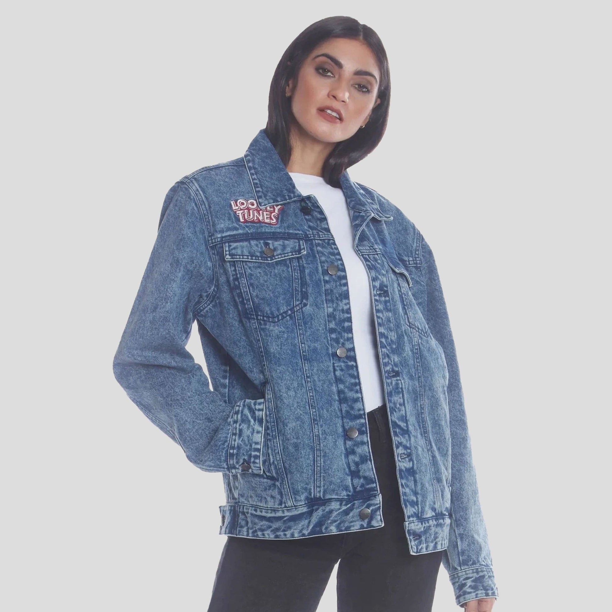 Women's Denim Looney Tunes Bugs Placement Oversized Jacket - FINAL SALE Womens Jacket Members Only 