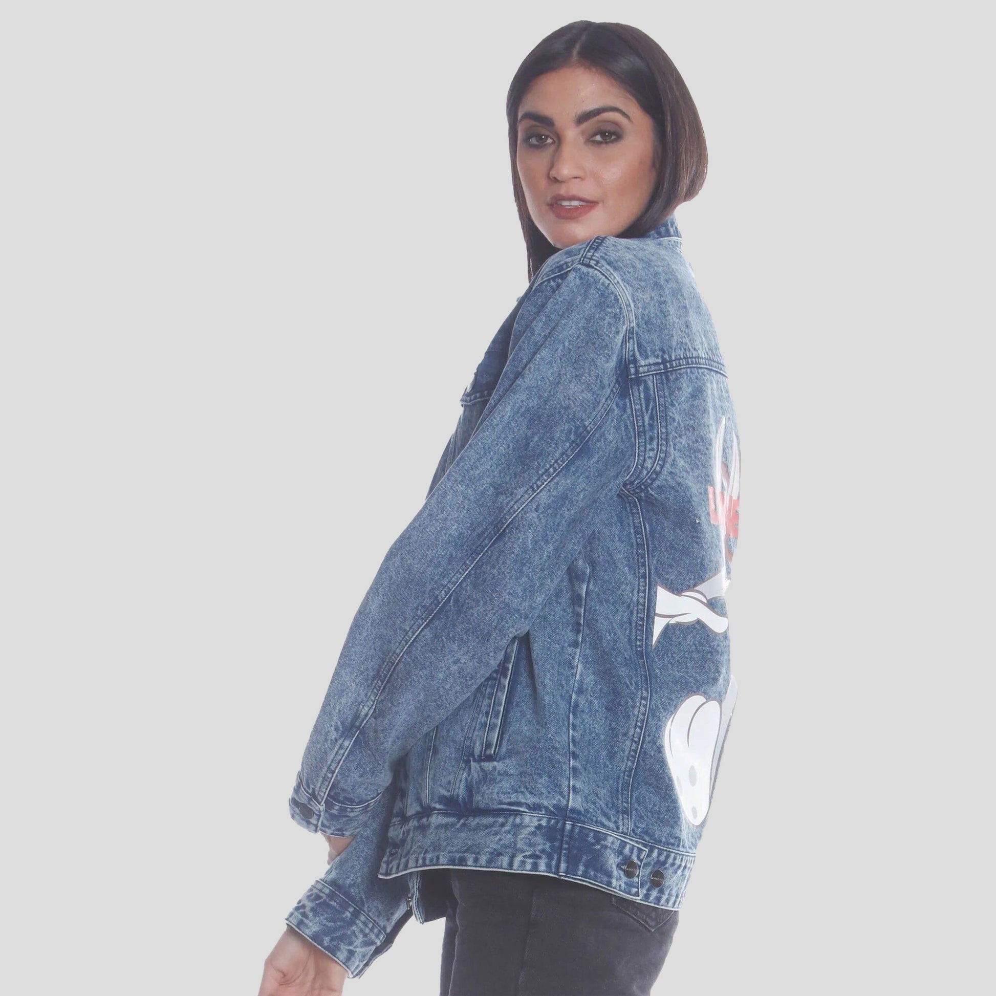 Women's Denim Looney Tunes Bugs Placement Oversized Jacket - FINAL SALE Womens Jacket Members Only 