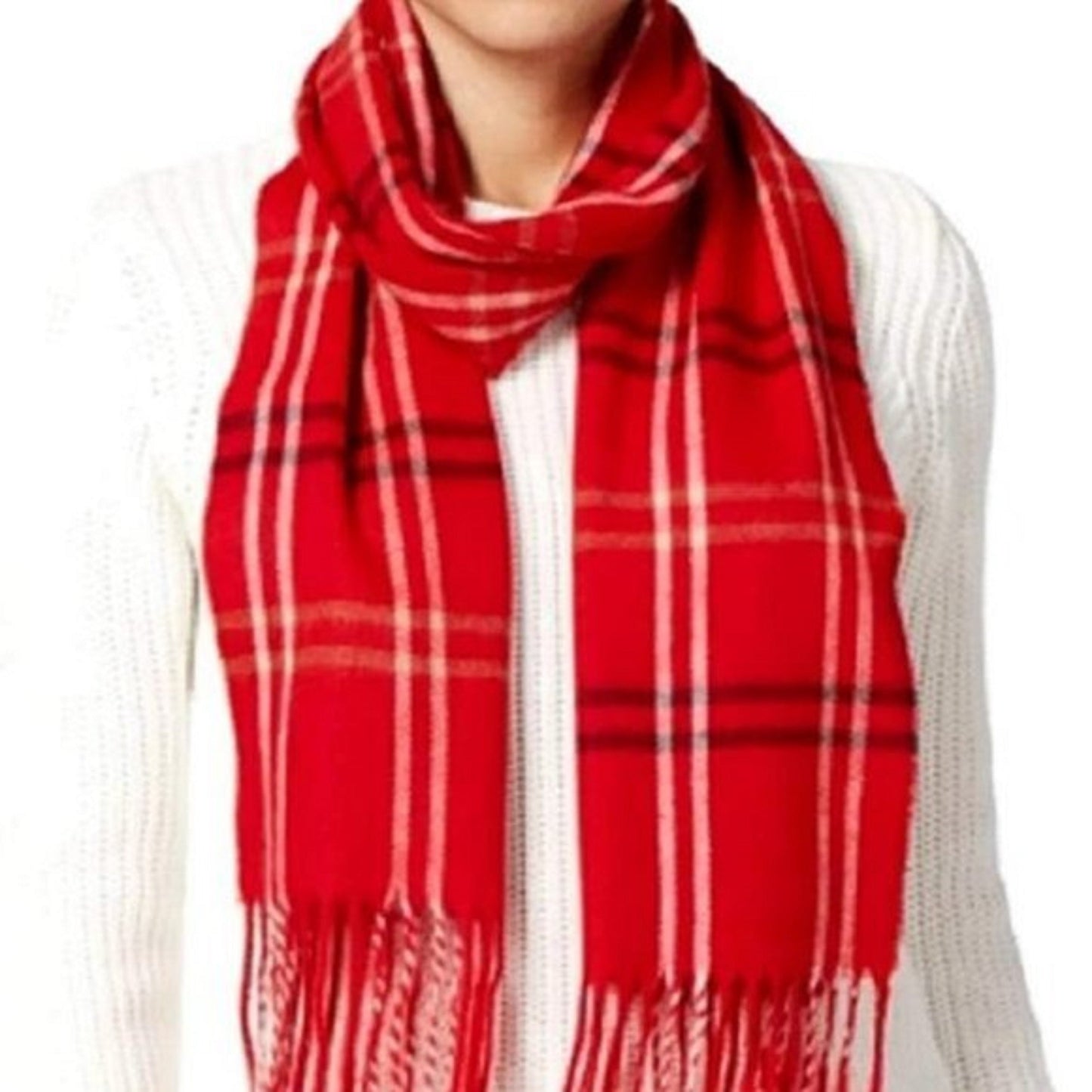 Steve Madden Women's Mid Weight Cozy Plaid Muffler Scarf Red Size Regular