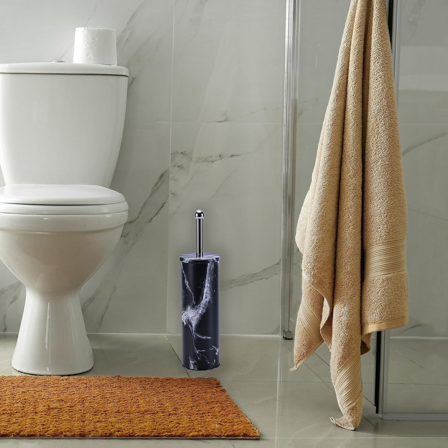 Zahari Home Modern Toilet Bowl Brush and Holder with Splash Guard for Bathroom