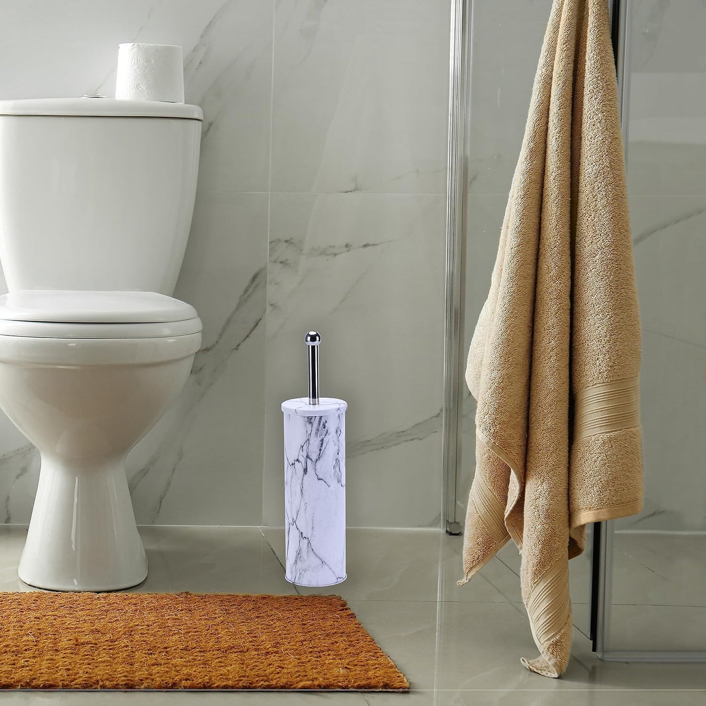 Zahari Home Modern Toilet Bowl Brush and Holder with Splash Guard for Bathroom