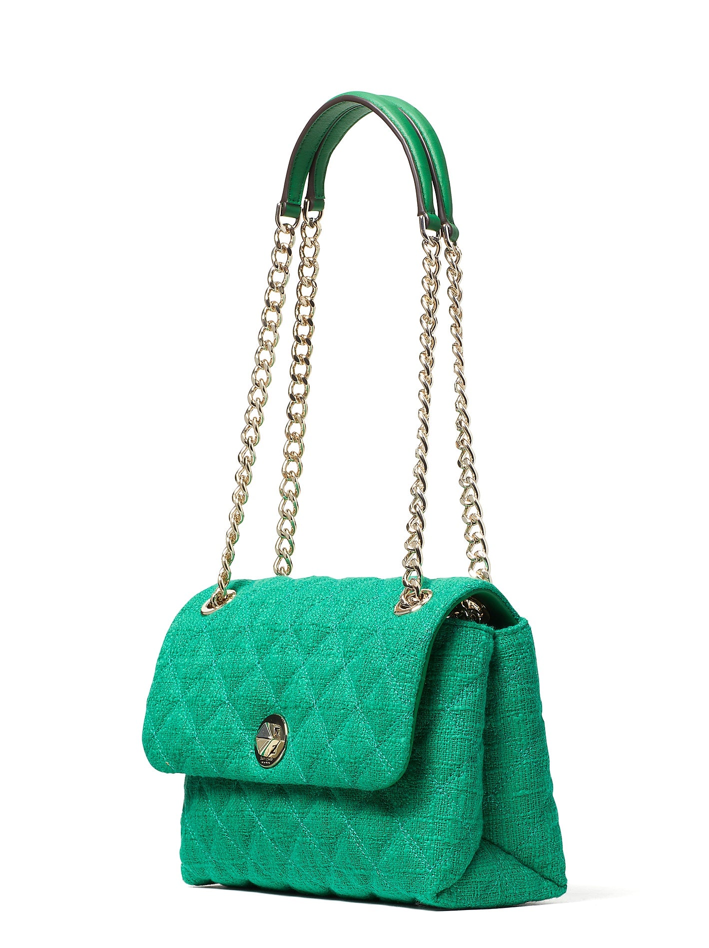 title:Kate Spade Women's Natalia Solid Tweed Medium Flap Shoulder Bag;color:Green Bean