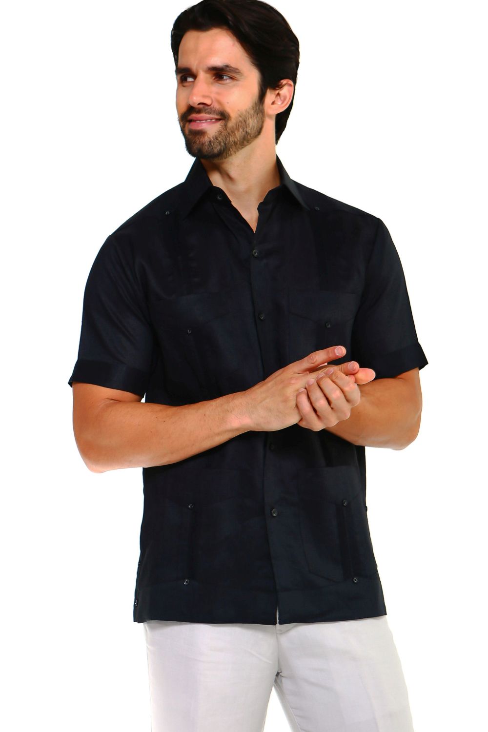 Mojito Collection Men's Traditional Guayabera Shirt Premium 100% Linen Short Sleeve  4 Pocket  Design