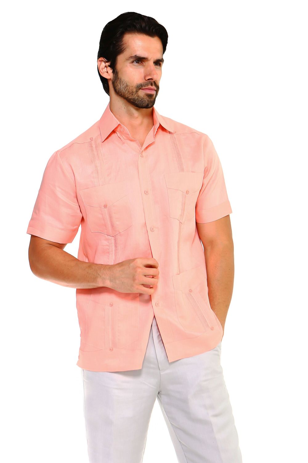 Mojito Collection Men's Traditional Guayabera Shirt Premium 100% Linen Short Sleeve  4 Pocket  Design - Mojito Collection - Guayabera, Mens Shirt, Mojito Guayabera Shirt, Short Sleeve Linen S