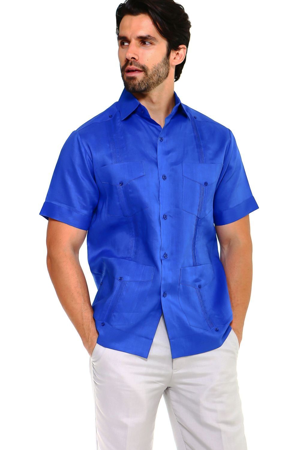 Mojito Collection Men's Traditional Guayabera Shirt Premium 100% Linen Short Sleeve  4 Pocket  Design - Mojito Collection - Guayabera, Mens Shirt, Mojito Guayabera Shirt, Short Sleeve Linen S