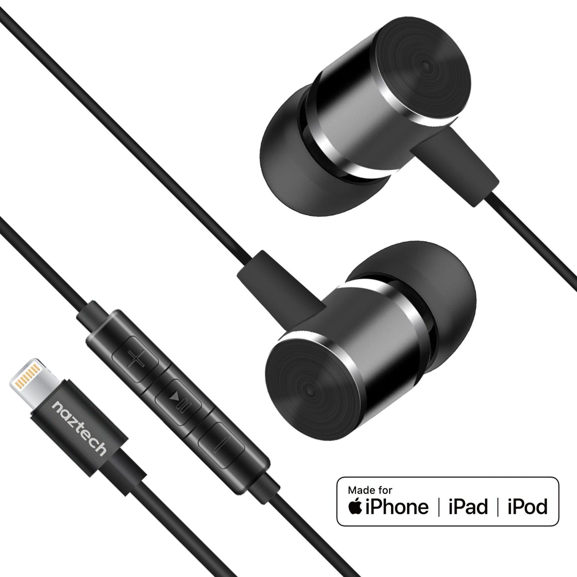 title:Naztech Platinum High Fidelity Lightning Earbuds;color:Black