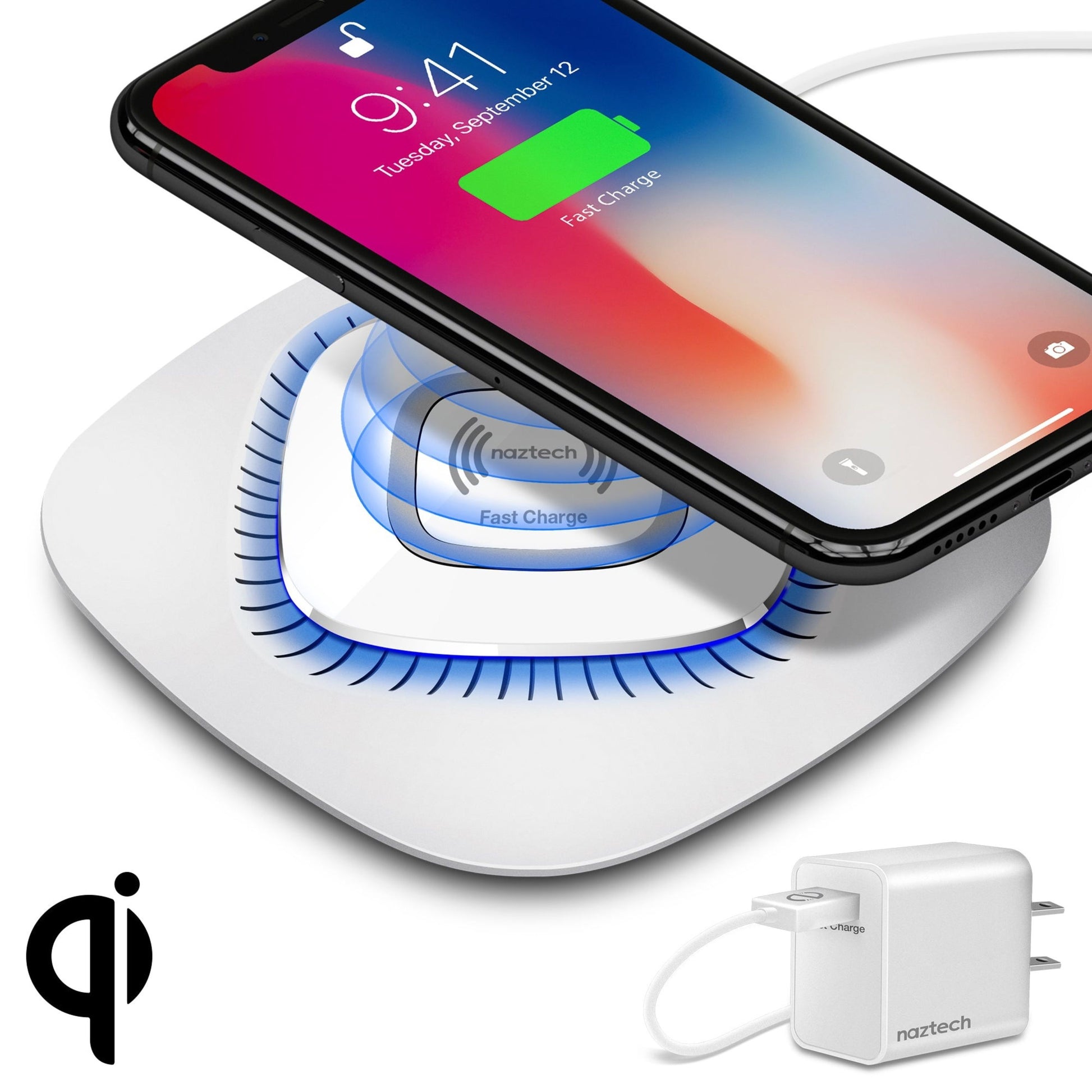 title:Naztech Power Pad Qi Wireless Fast Charger White;color:White